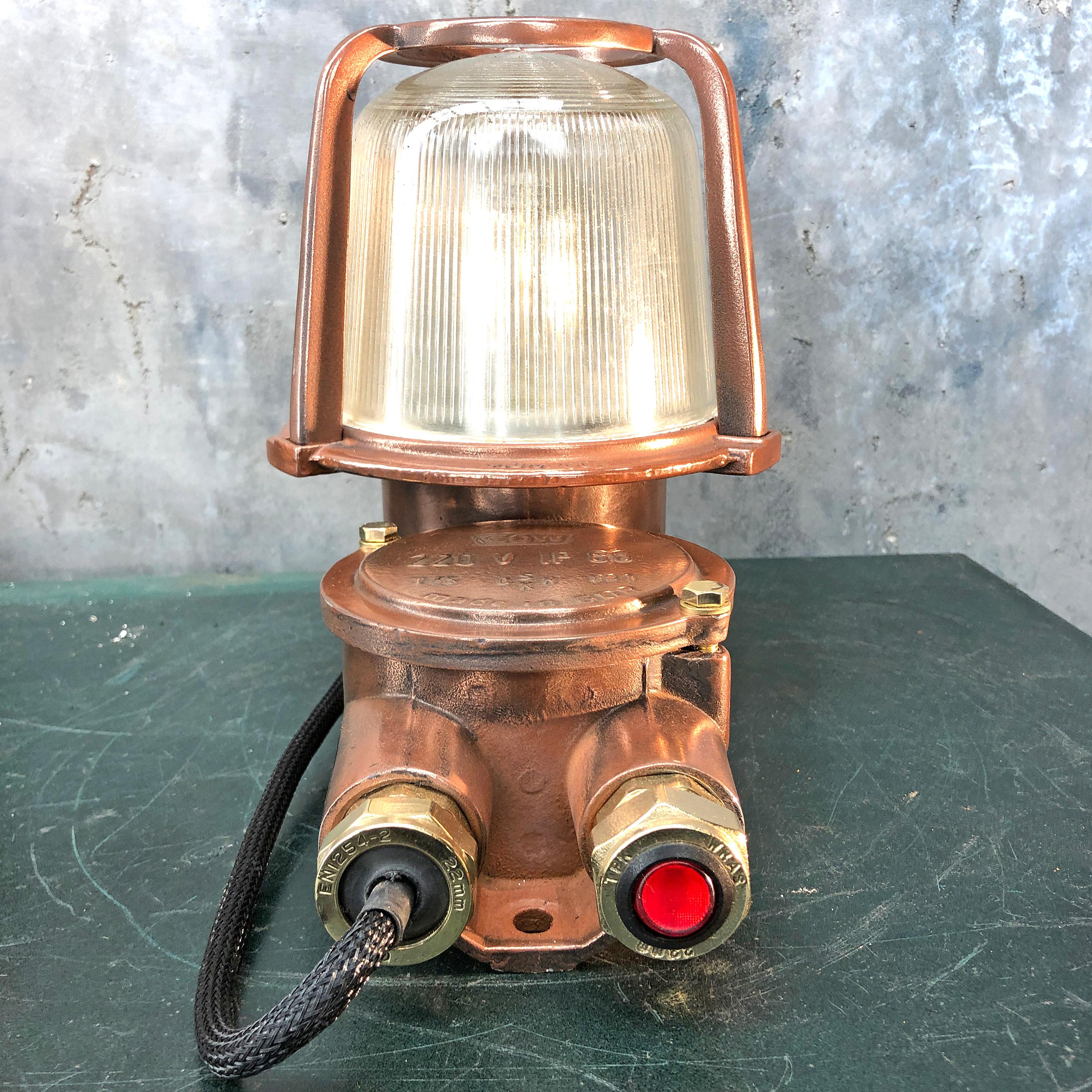 1970s German EOW GDR Copper, Brass and Holophane Glass Wall Light / Table Lamp For Sale 8