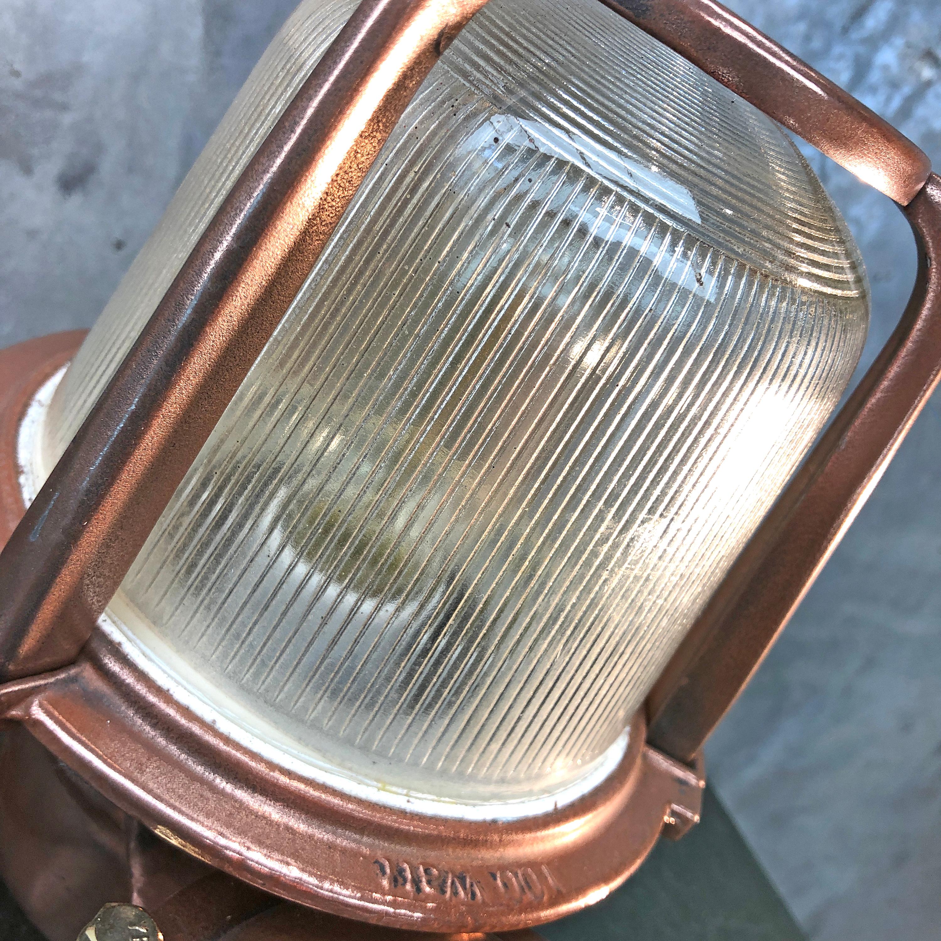 1970s German EOW GDR Copper, Brass and Holophane Glass Wall Light / Table Lamp For Sale 11