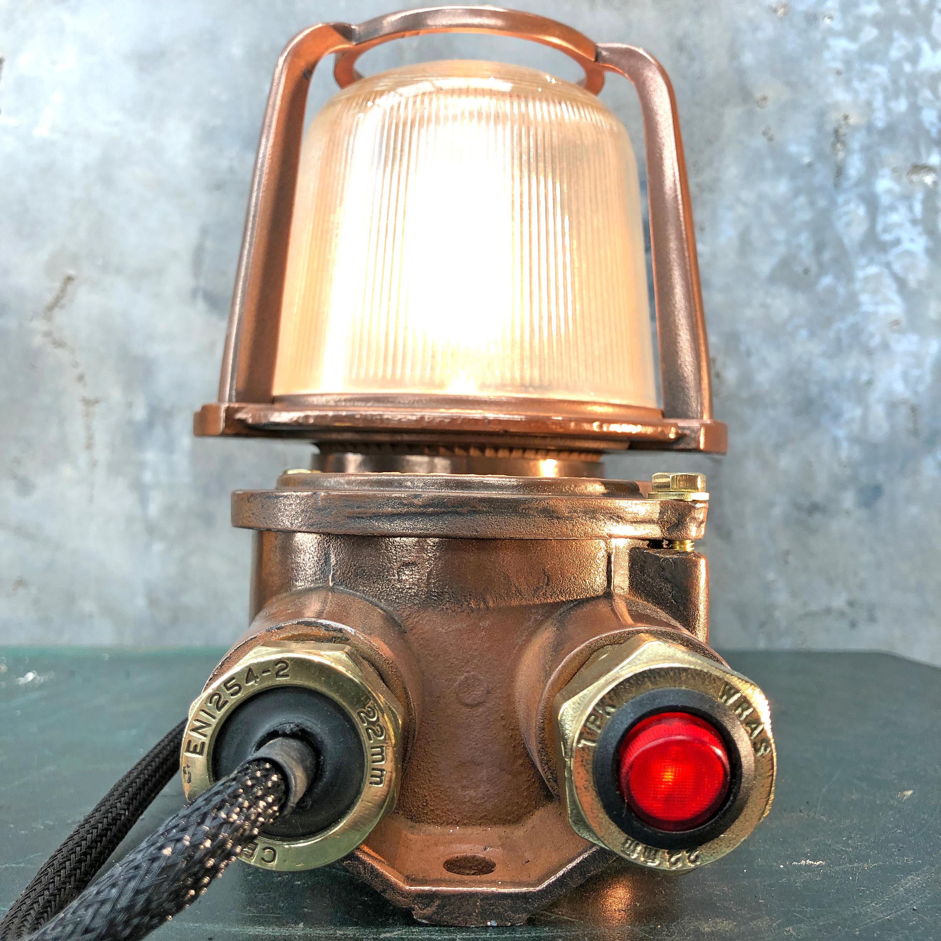 1970s German EOW GDR Copper, Brass and Holophane Glass Wall Light / Table Lamp For Sale 12