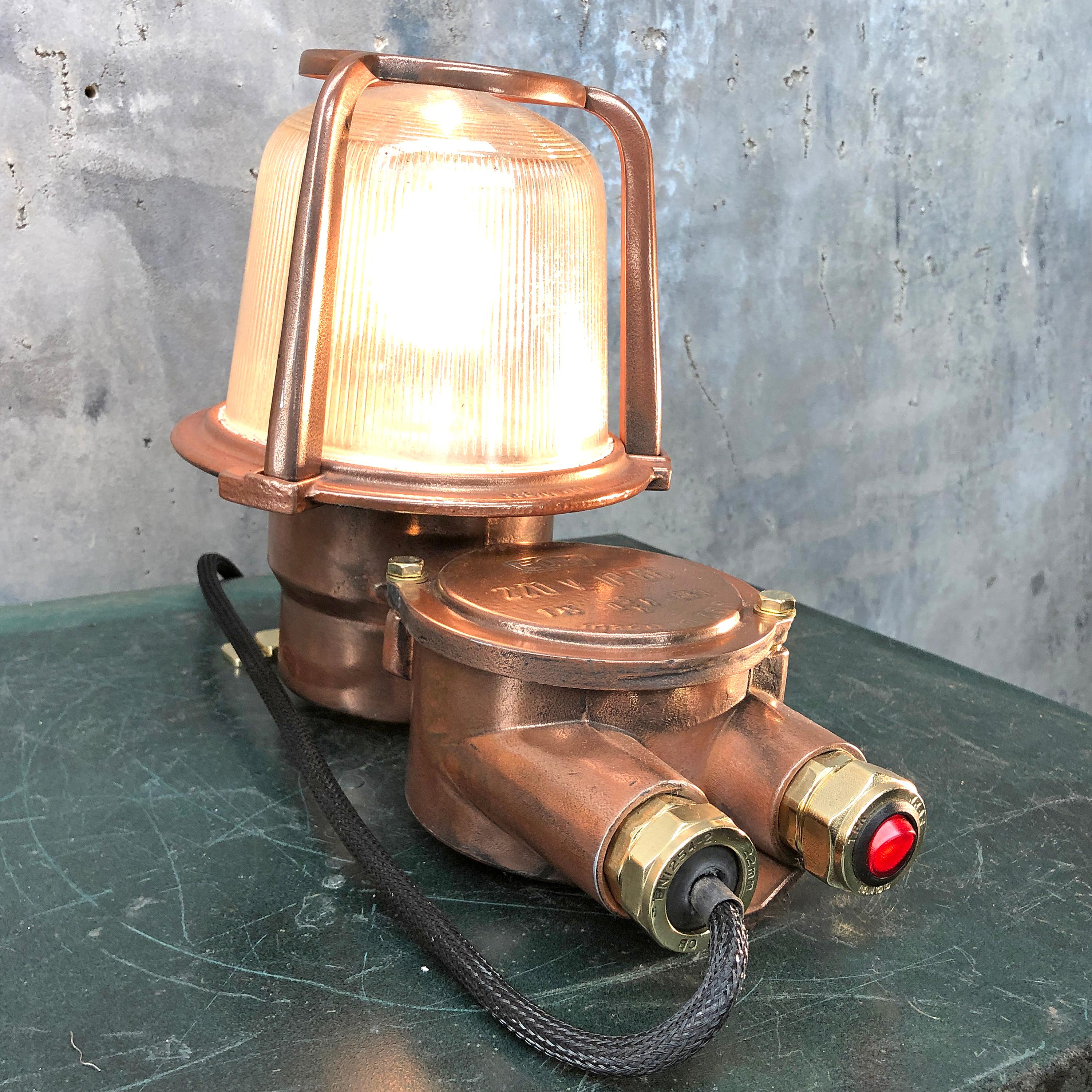 1970s German EOW GDR Copper, Brass and Holophane Glass Wall Light / Table Lamp For Sale 13