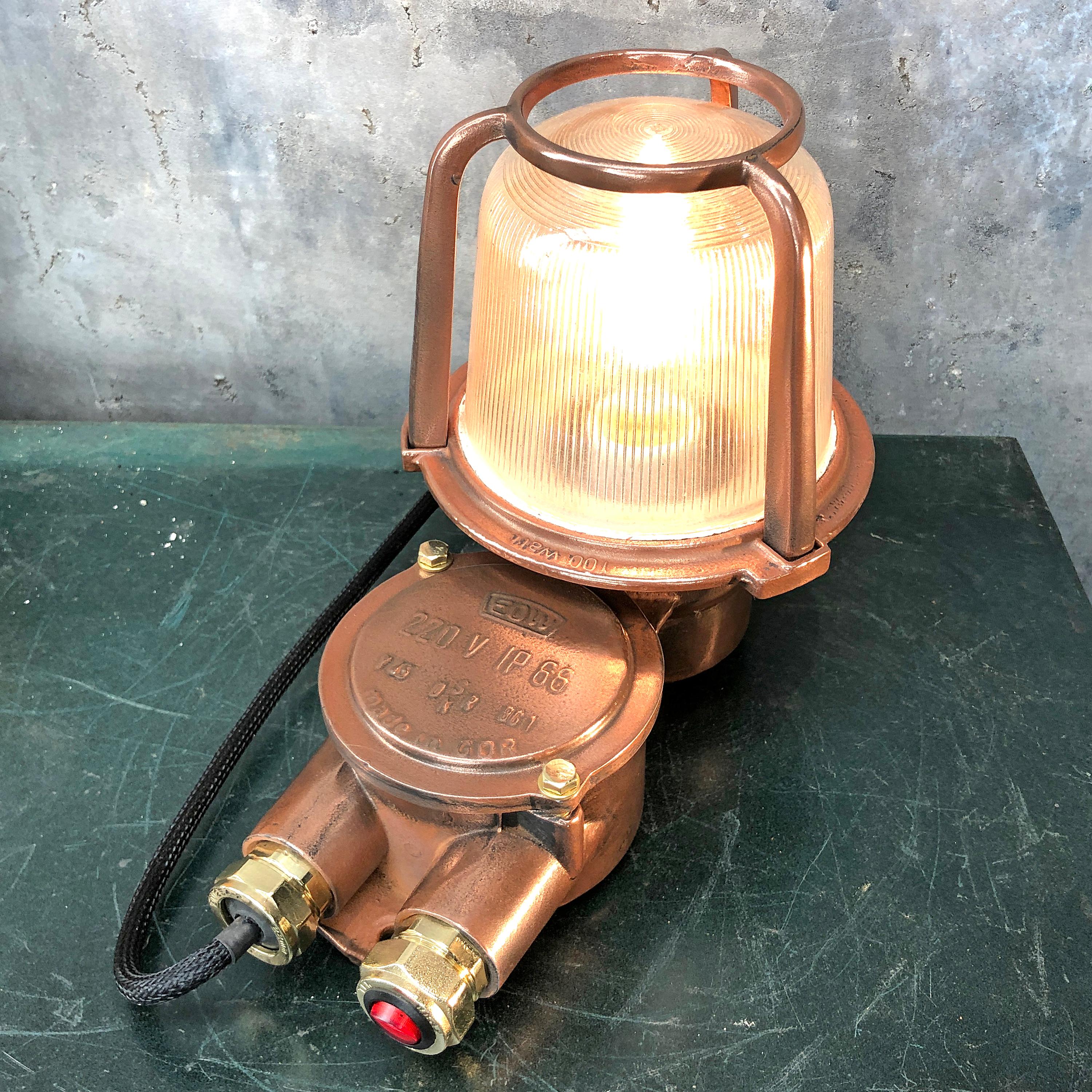 1970s German EOW GDR Copper, Brass and Holophane Glass Wall Light / Table Lamp For Sale 14