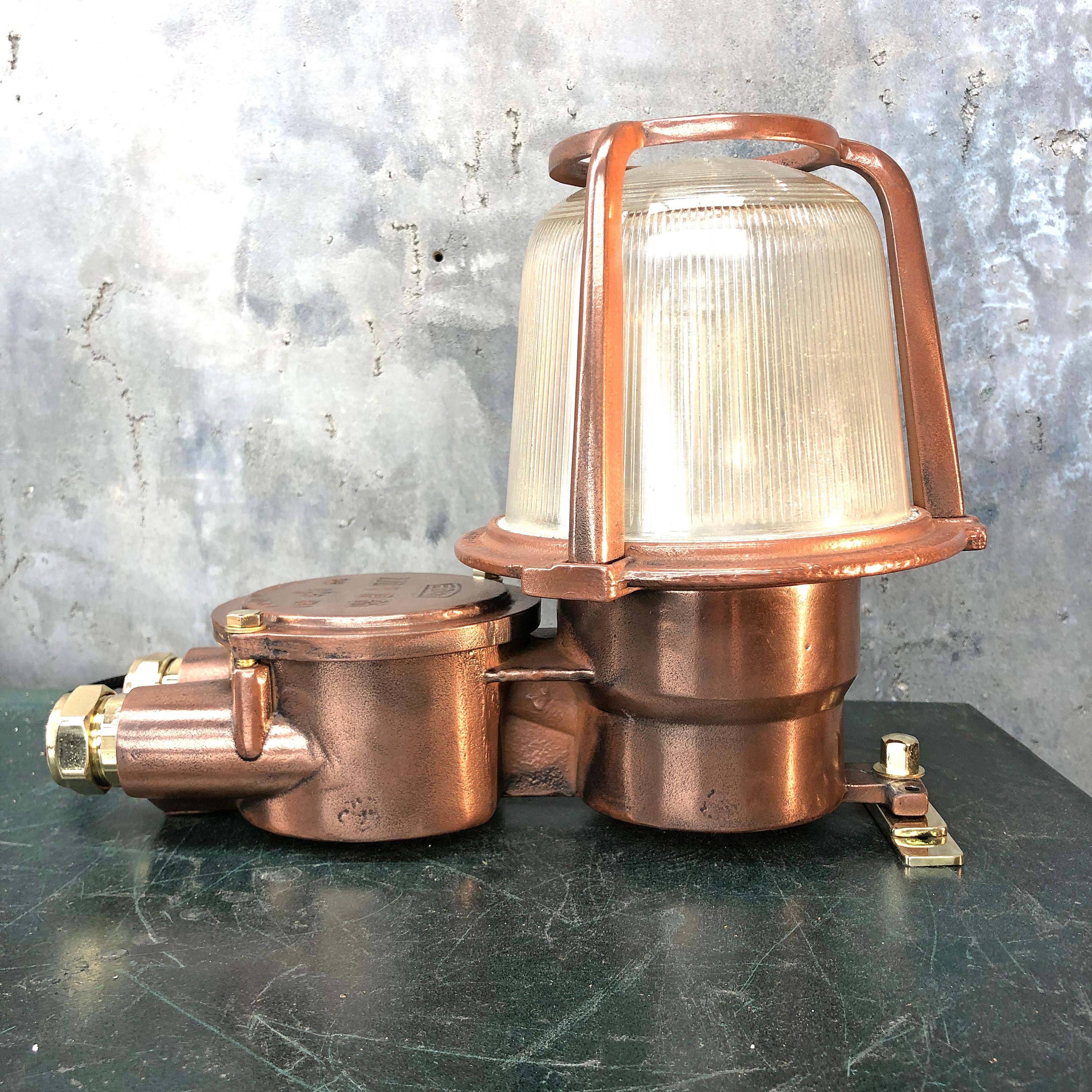 Plated 1970s German EOW GDR Copper, Brass and Holophane Glass Wall Light / Table Lamp For Sale
