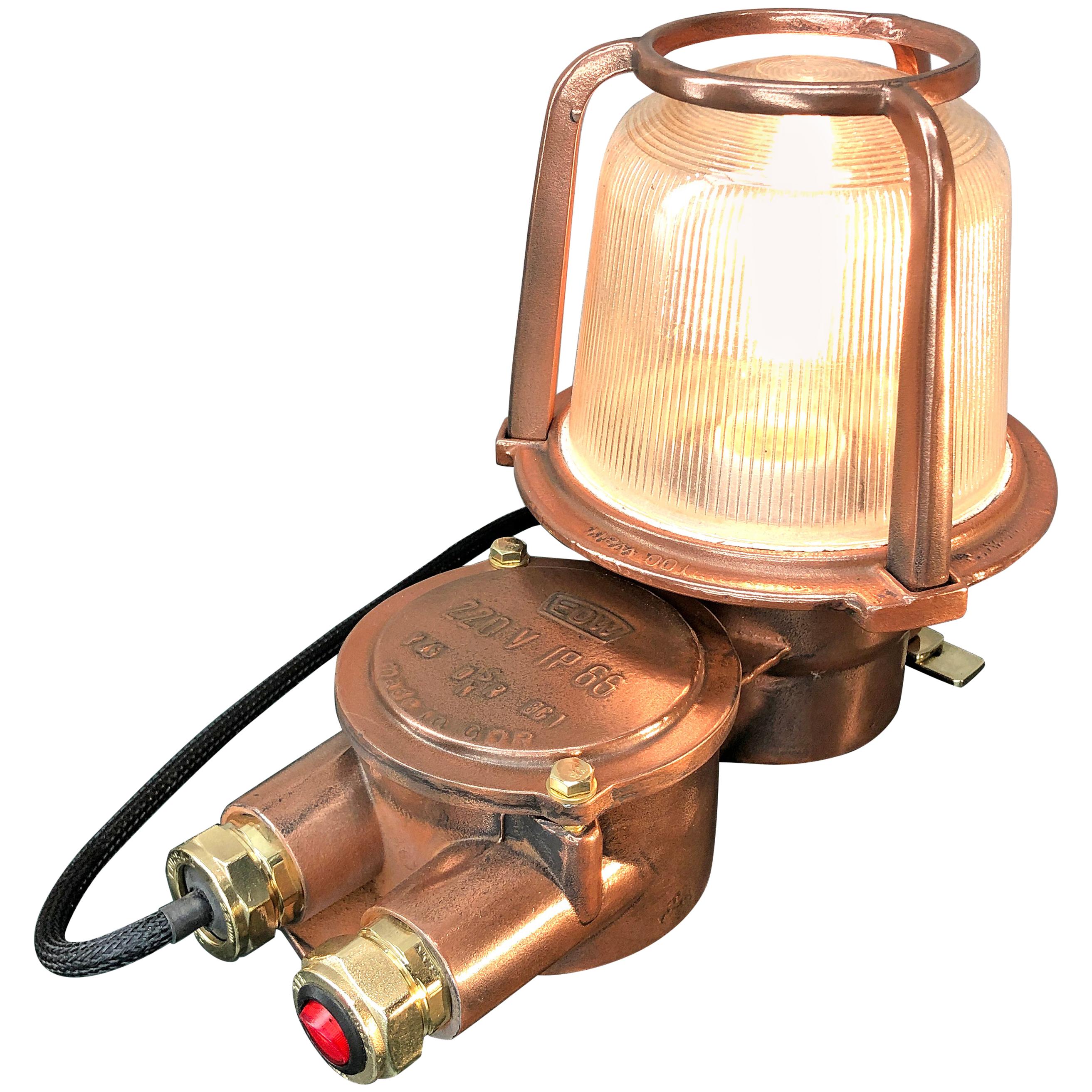 1970s German EOW GDR Copper, Brass and Holophane Glass Wall Light / Table Lamp