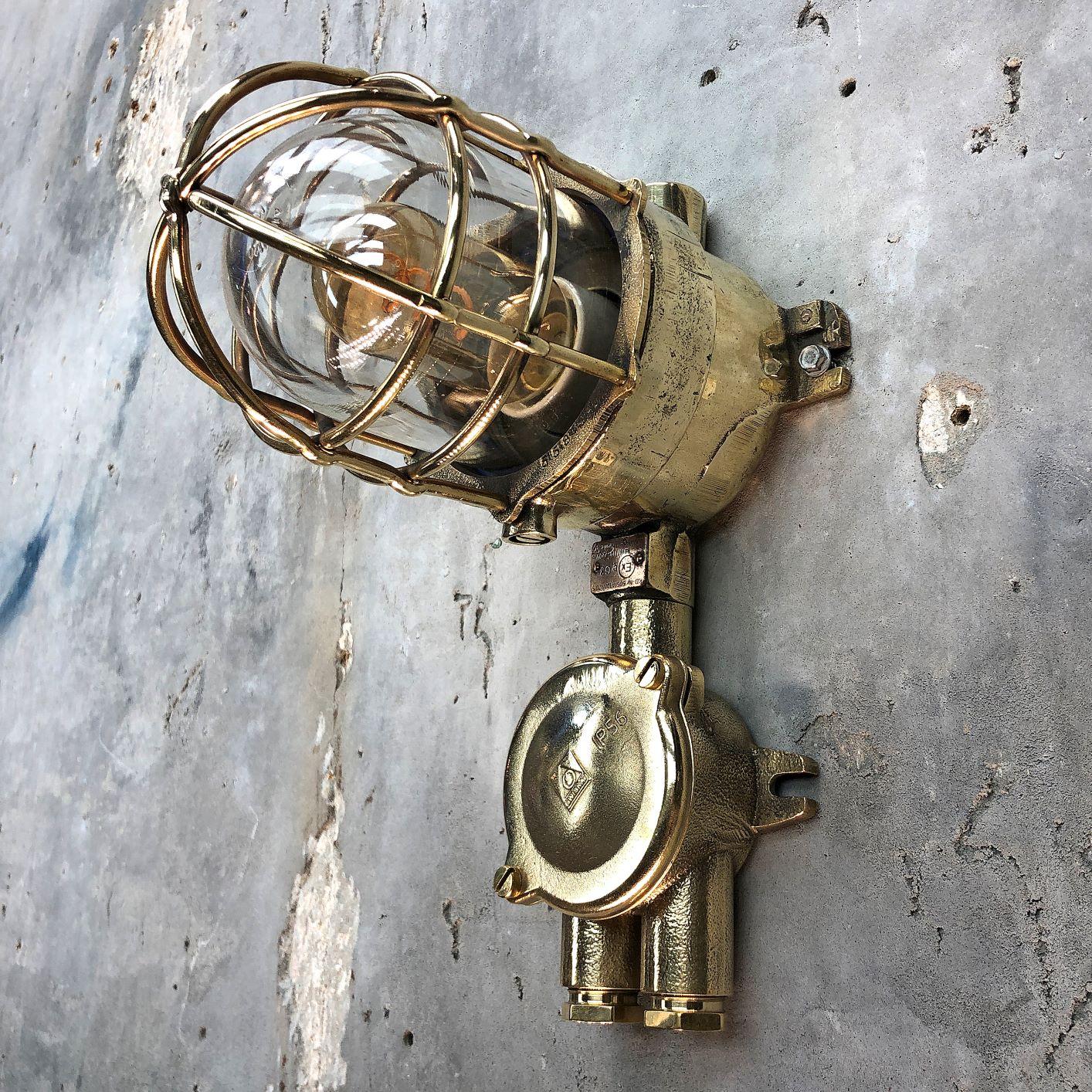 1970s German Explosion Proof Cast Brass and Junction Box Outdoor Wall Light For Sale 7