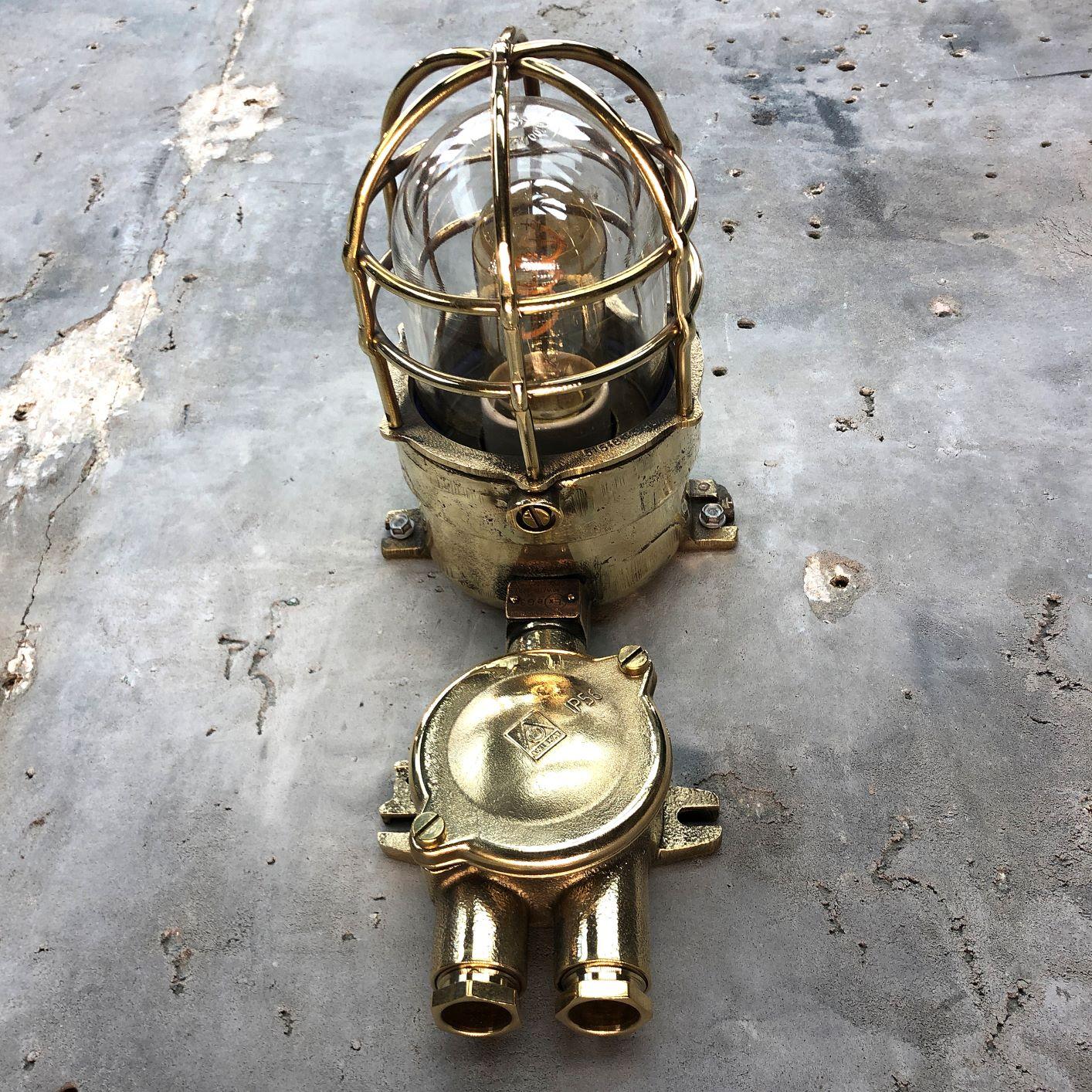 1970s German Explosion Proof Cast Brass and Junction Box Outdoor Wall Light For Sale 8