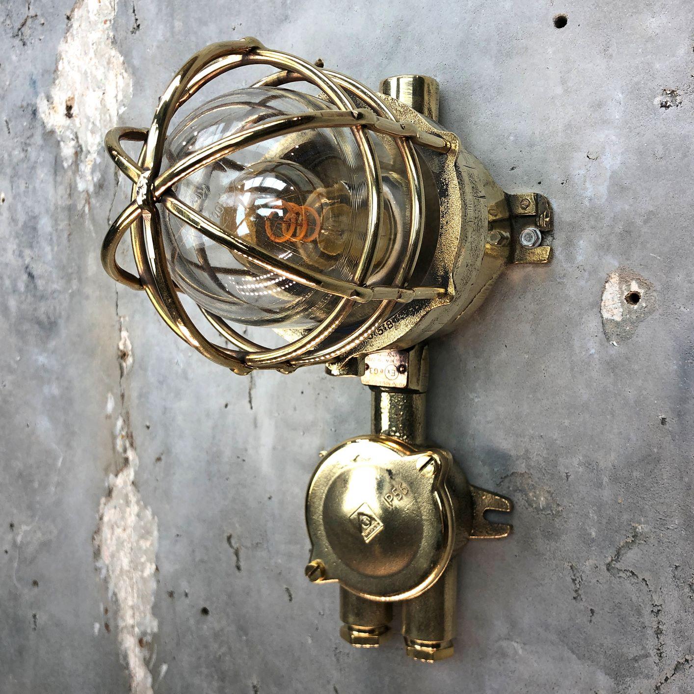 1970s German Explosion Proof Cast Brass and Junction Box Outdoor Wall Light In Good Condition For Sale In Leicester, Leicestershire