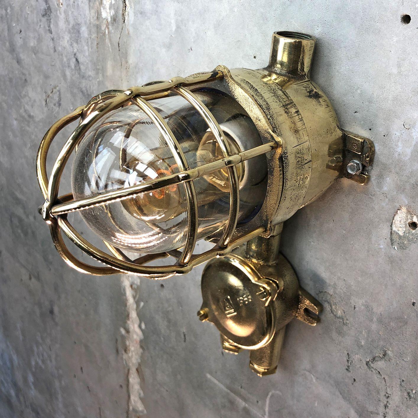 Late 20th Century 1970s German Explosion Proof Cast Brass and Junction Box Outdoor Wall Light For Sale