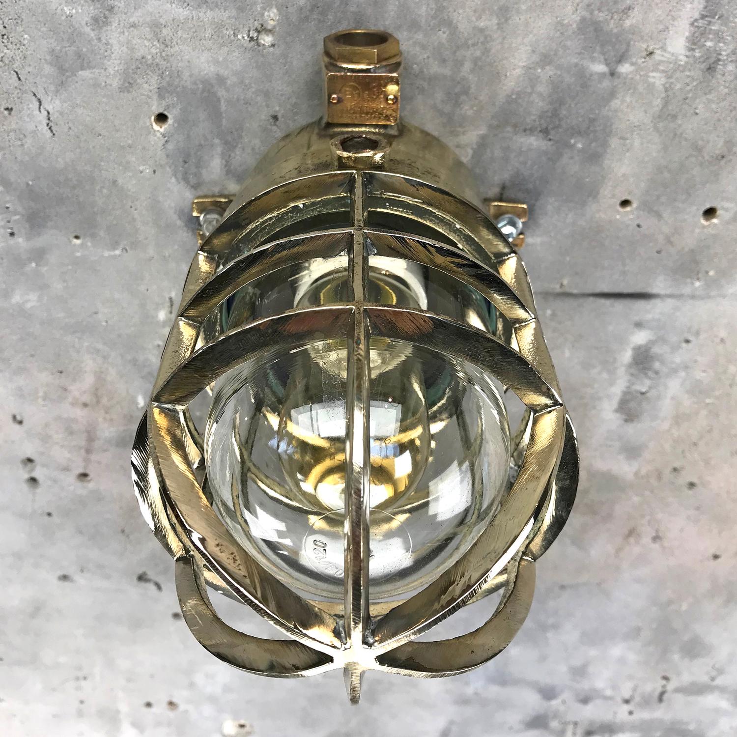 1970s German Explosion Proof Wall Light Cast Brass, Glass Shade and Junction Box 5