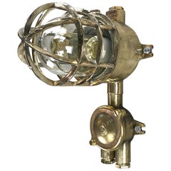 1970s German Explosion Proof Wall Light Cast Brass, Glass Shade and Junction Box