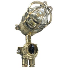 Used 1970s German Explosion Proof Wall Light Cast Brass, Glass Shade & Rotary Switch