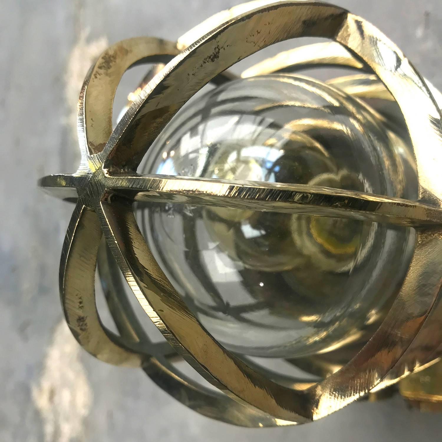 1970s German Explosion Proof Wall Light Cast Bronze, Brass, Glass Shade & Cage For Sale 8