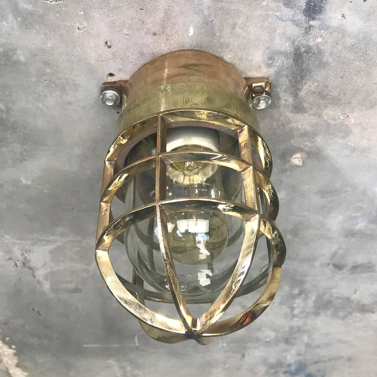 1970s German Explosion Proof Wall Light Cast Bronze, Brass, Glass Shade & Cage For Sale 4