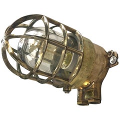 Retro 1970s German Explosion Proof Wall Light Cast Bronze, Brass, Glass Shade & Cage