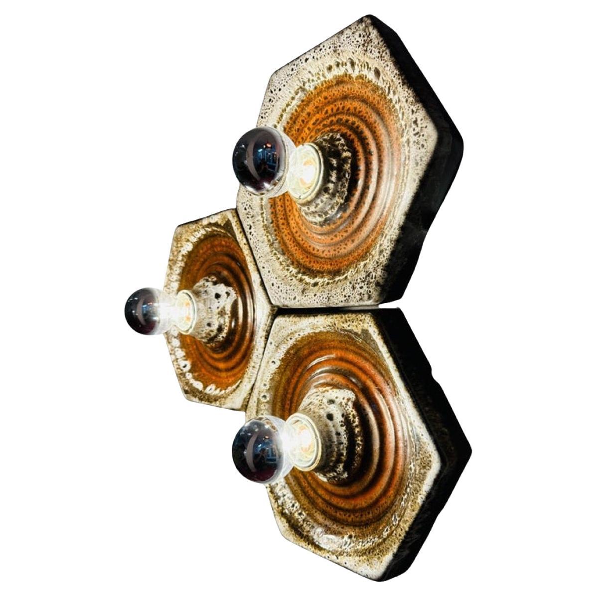 1970s German Fat Lava Hustadt Hexagonal Ceramic Wall Lights - 3 Available