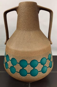 1970s German Fat Lava Matte Mottled Brown & Turquoise Glass Pottery Jug Vase