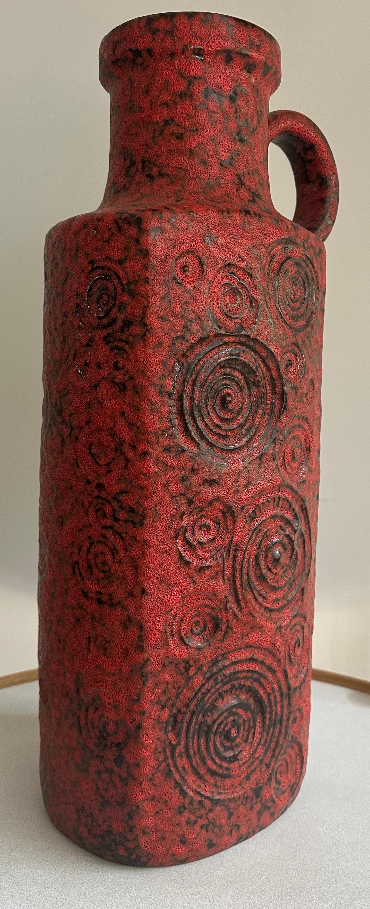 1970s German Fat Lava Scheurich Keramik Red & Black Handled 