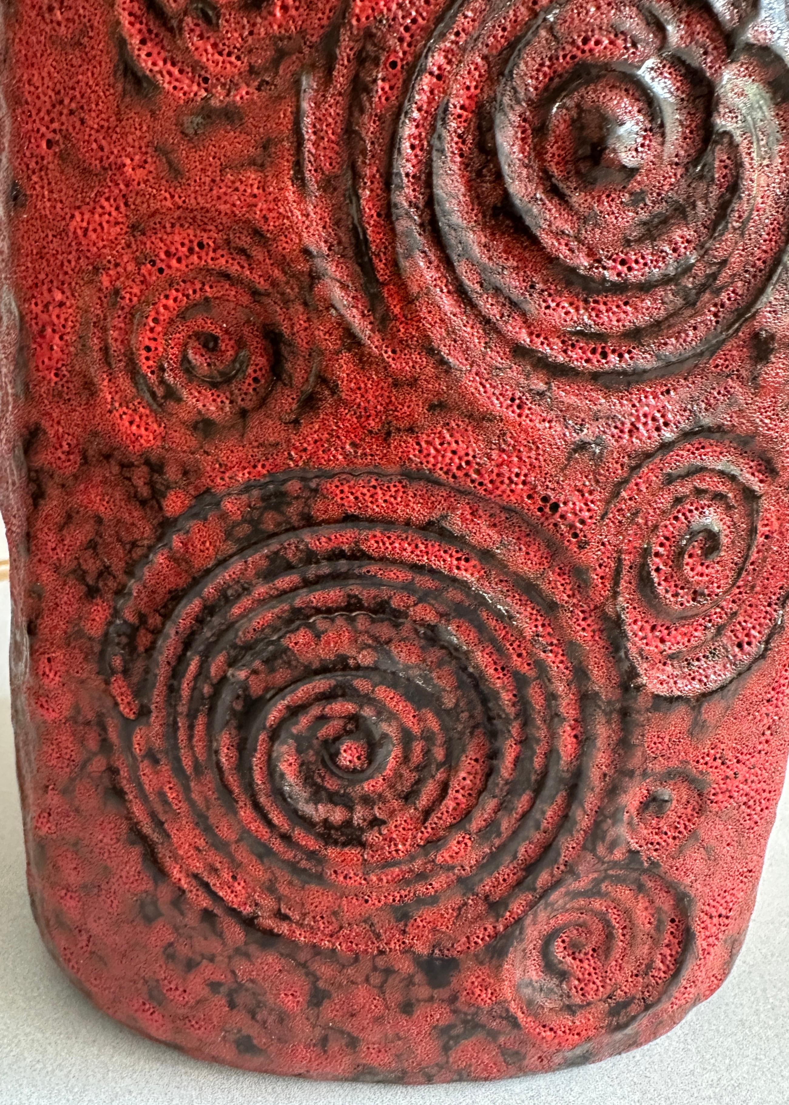 1970s German Fat Lava Scheurich Keramik Red & Black Handled 