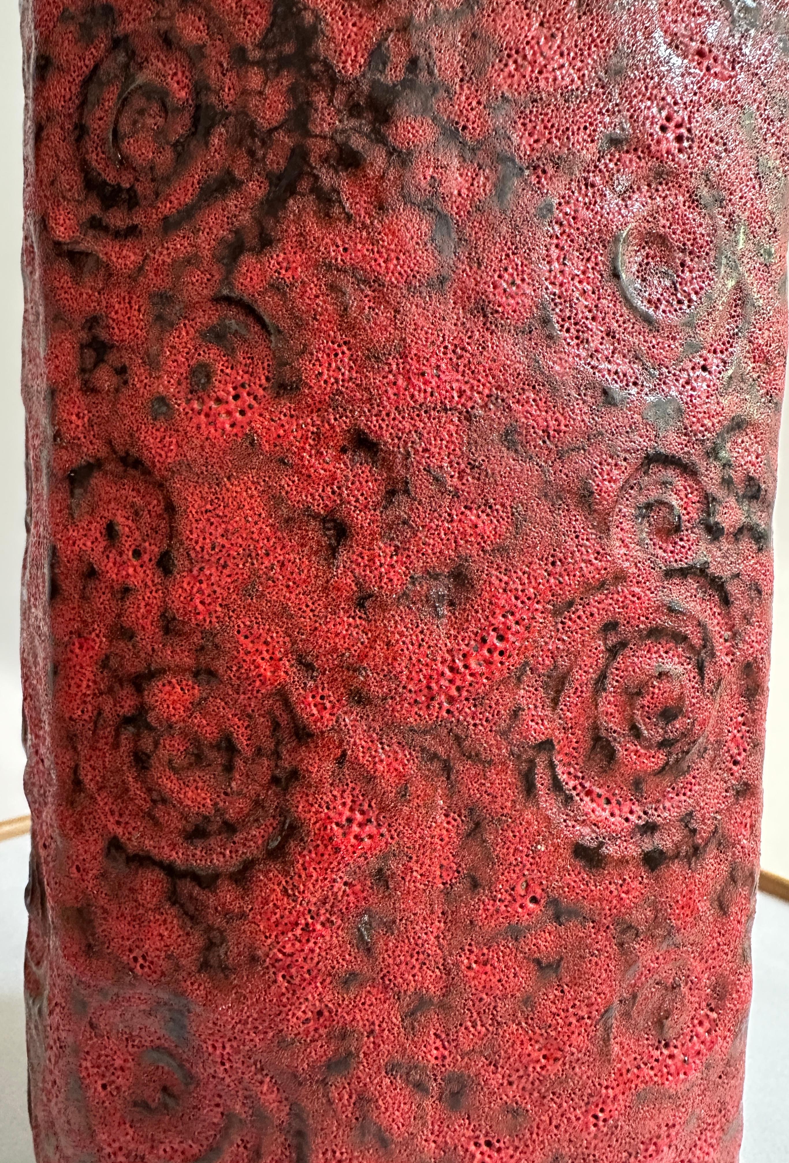 1970s German Fat Lava Scheurich Keramik Red & Black Handled 