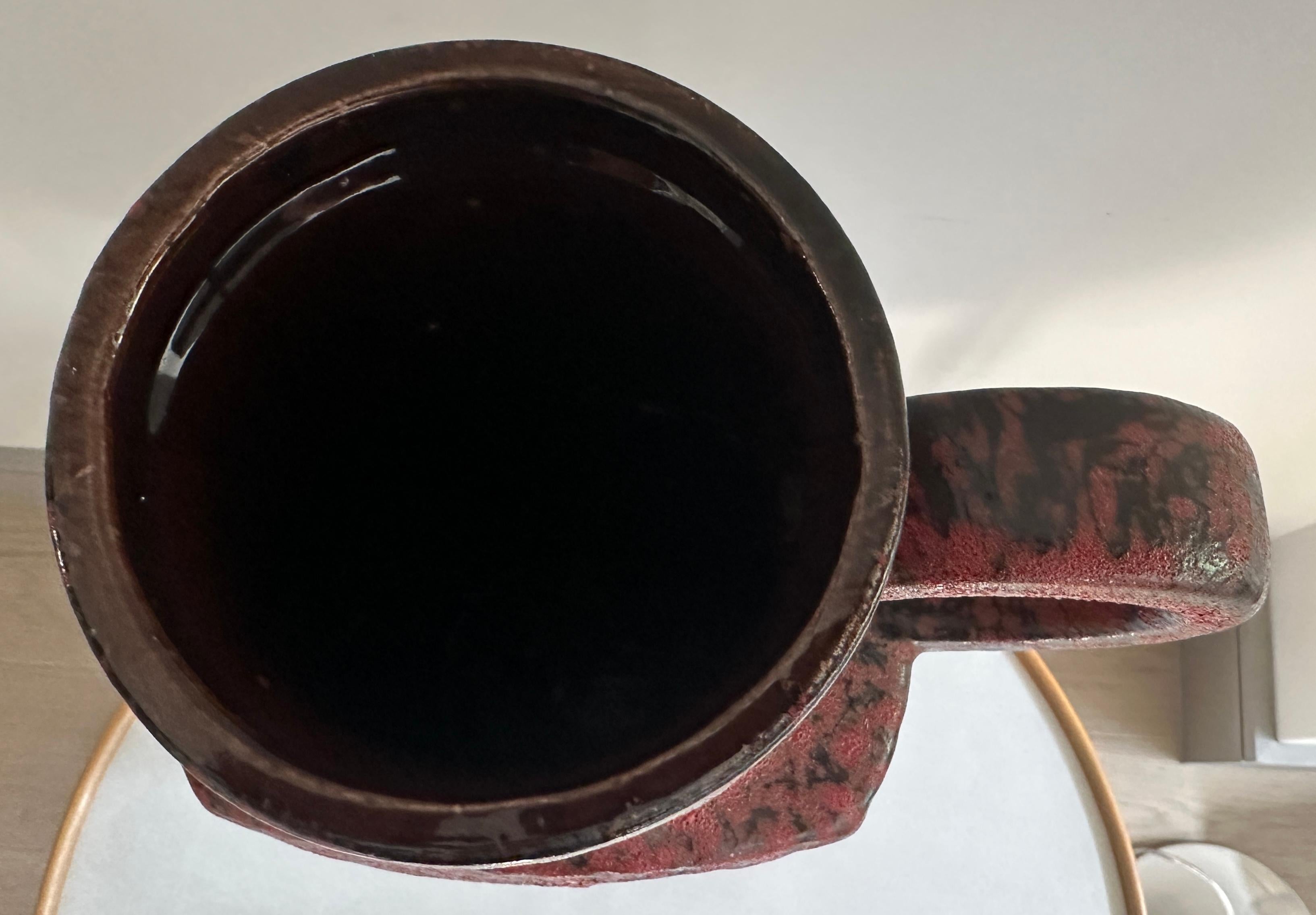 1970s German Fat Lava Scheurich Keramik Red & Black Handled 