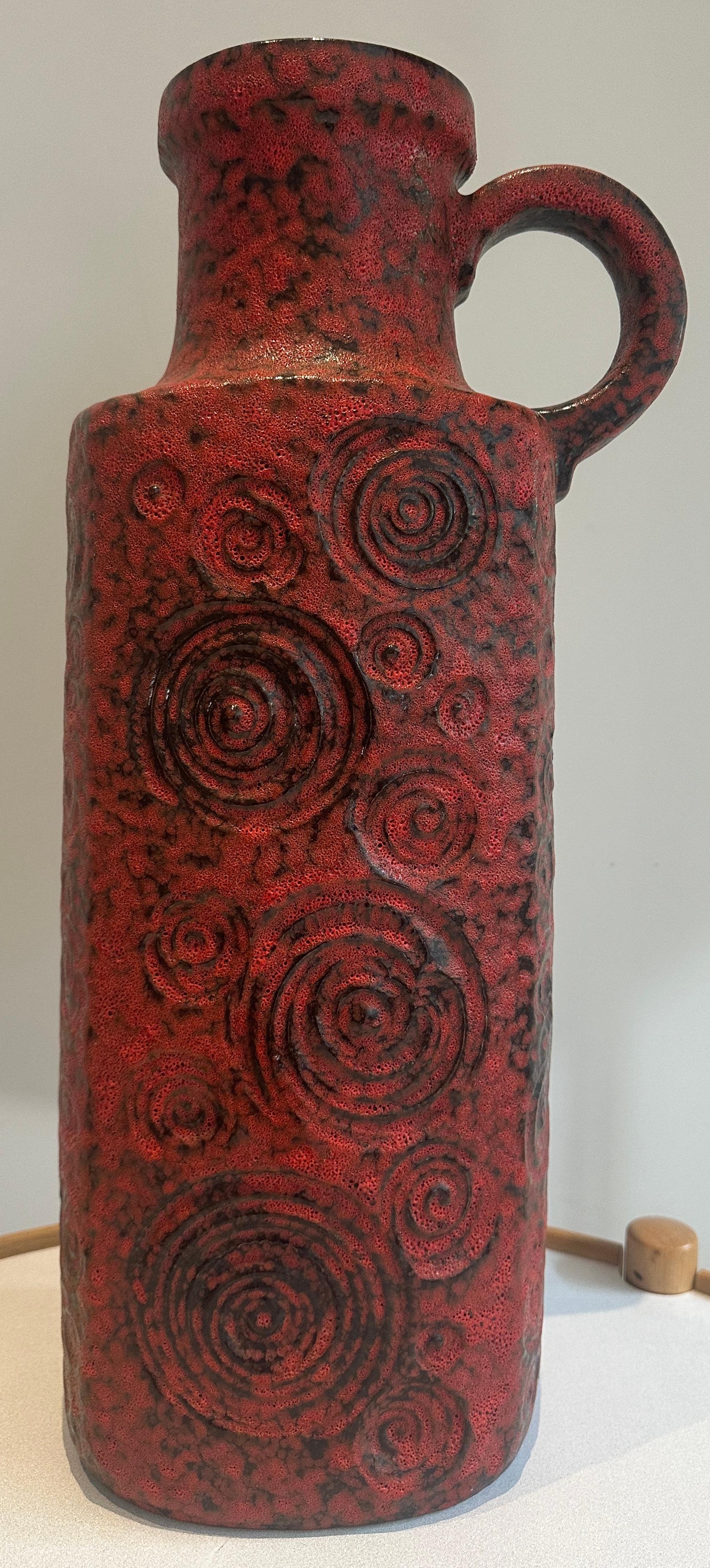 Mid-Century Modern 1970s German Fat Lava Scheurich Keramik Red & Black Handled 