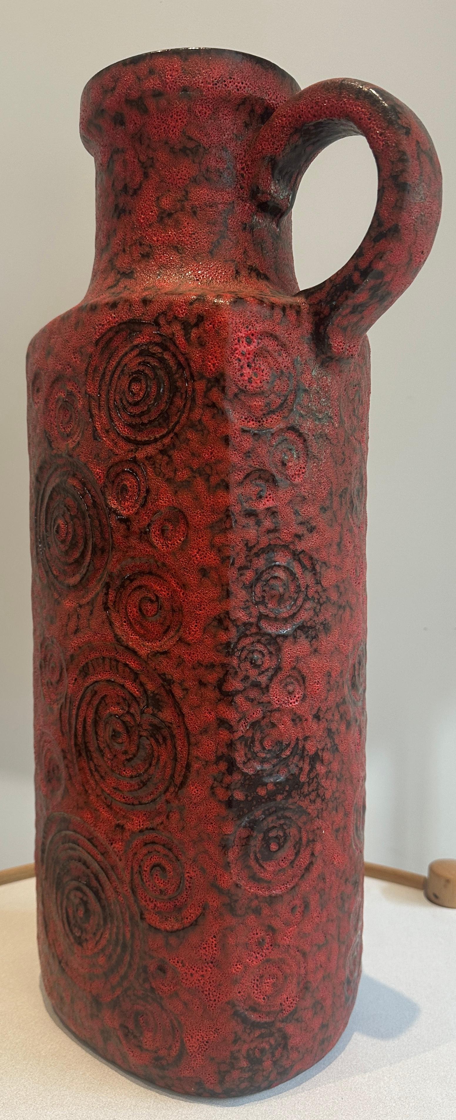 Glazed 1970s German Fat Lava Scheurich Keramik Red & Black Handled 