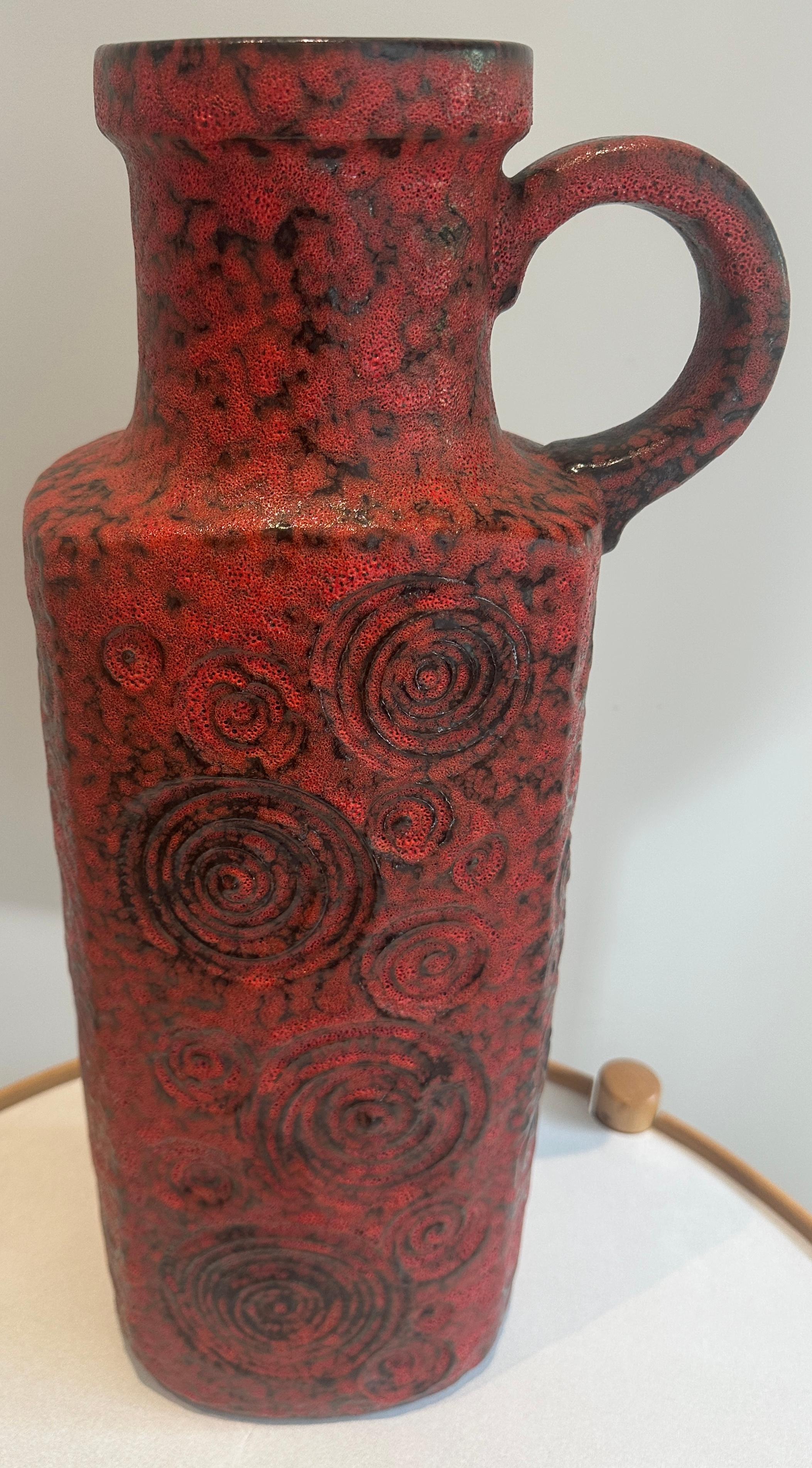 1970s German Fat Lava Scheurich Keramik Red & Black Handled 