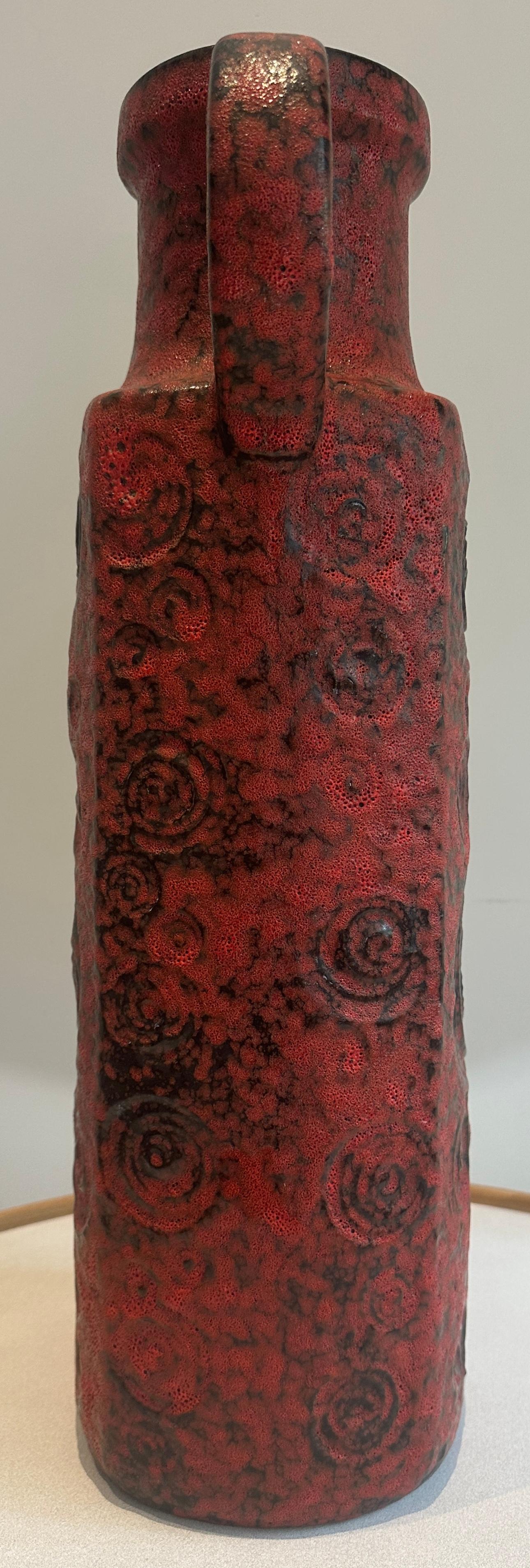20th Century 1970s German Fat Lava Scheurich Keramik Red & Black Handled 