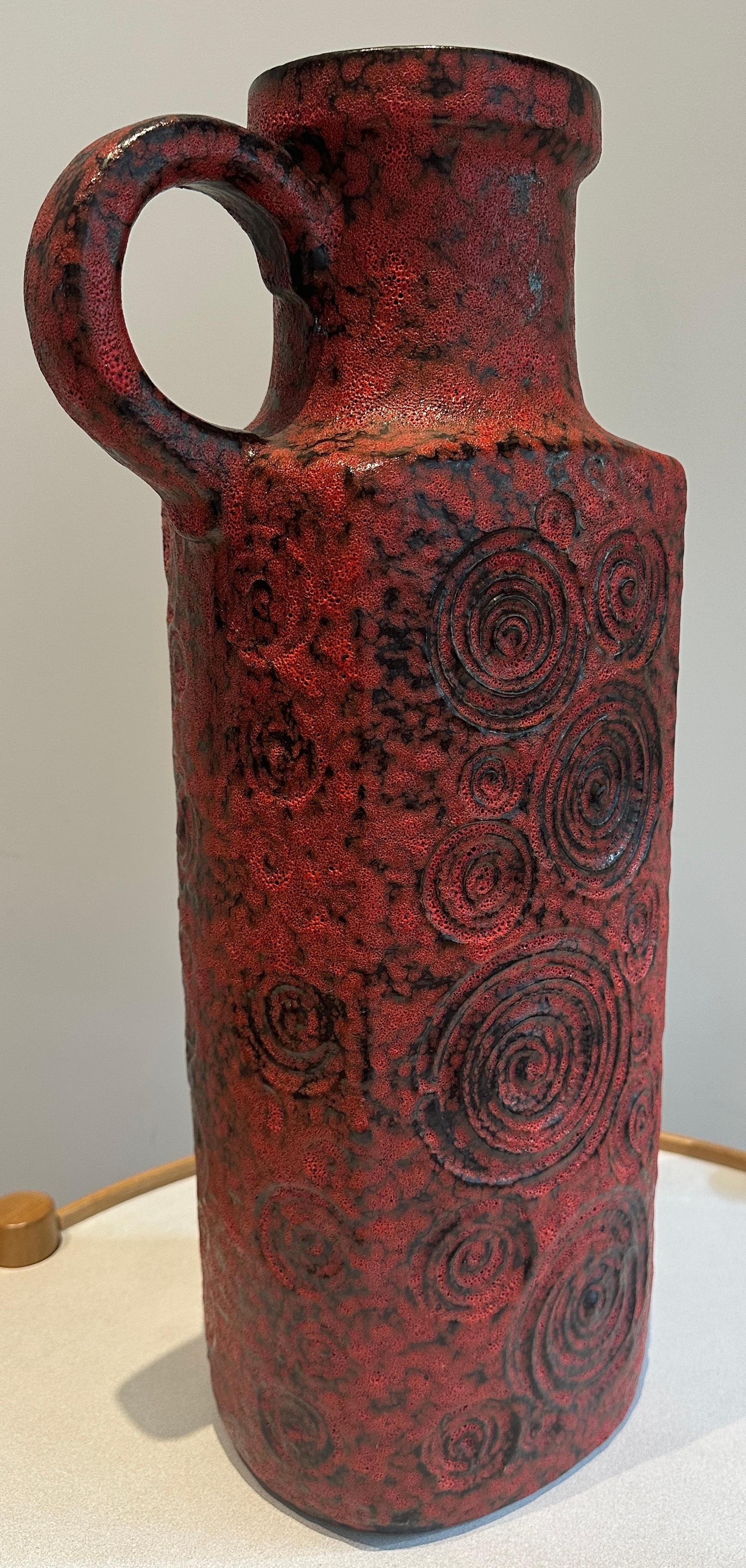 1970s German Fat Lava Scheurich Keramik Red & Black Handled 