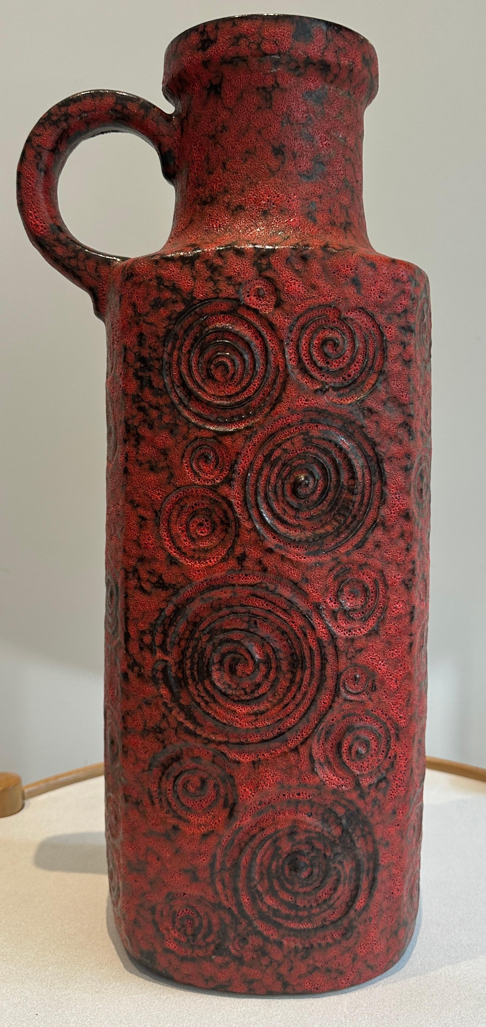 1970s German Fat Lava Scheurich Keramik Red & Black Handled 
