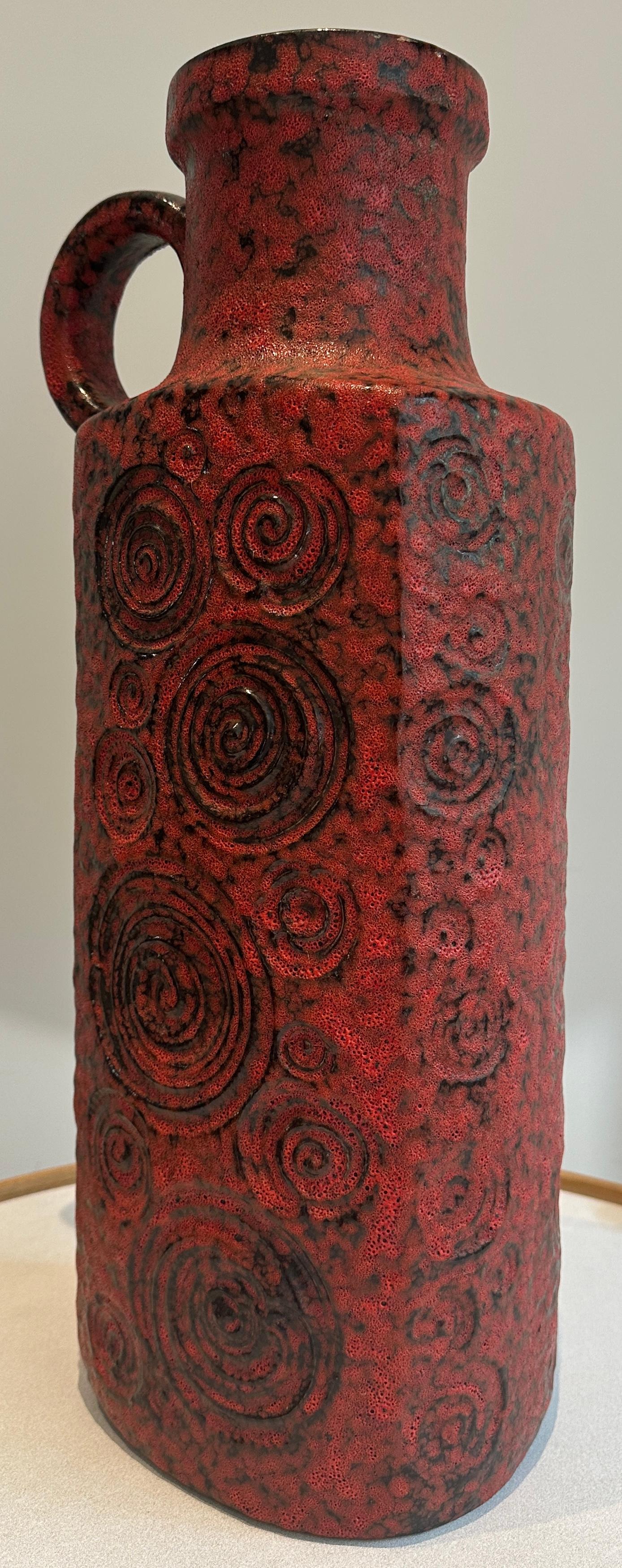 1970s German Fat Lava Scheurich Keramik Red & Black Handled 