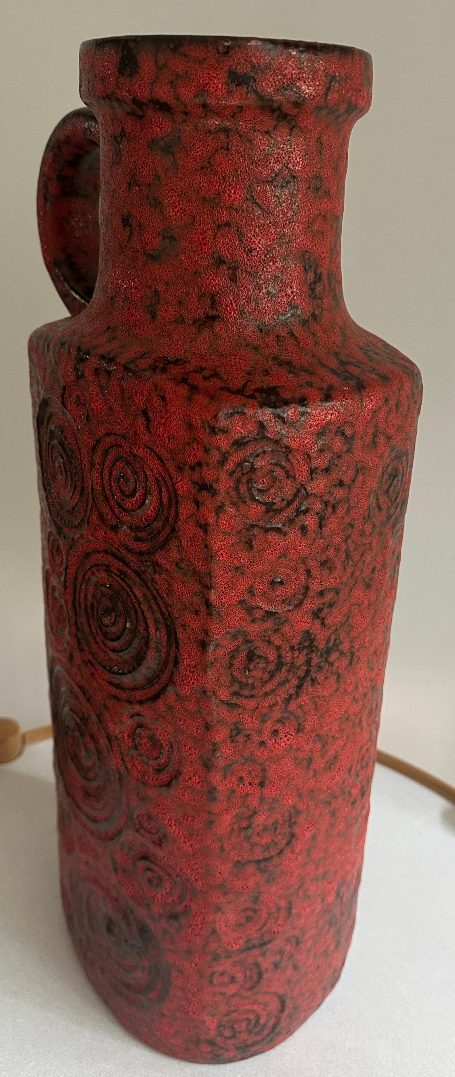 1970s German Fat Lava Scheurich Keramik Red & Black Handled 