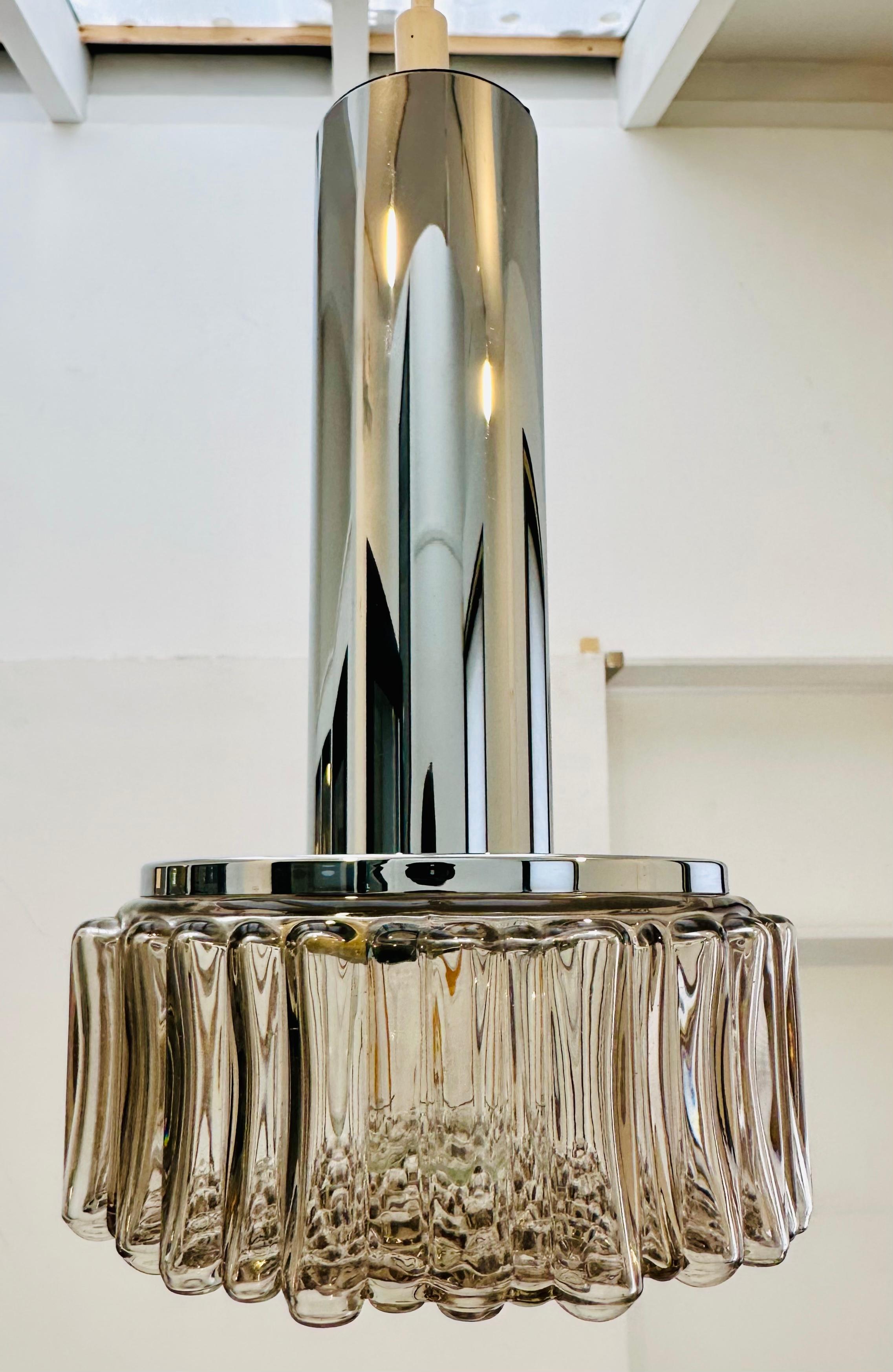 Space Age 1970s German Staff Leuchten Chrome & Smoked Grey Glass Pendant Light 4 Available For Sale