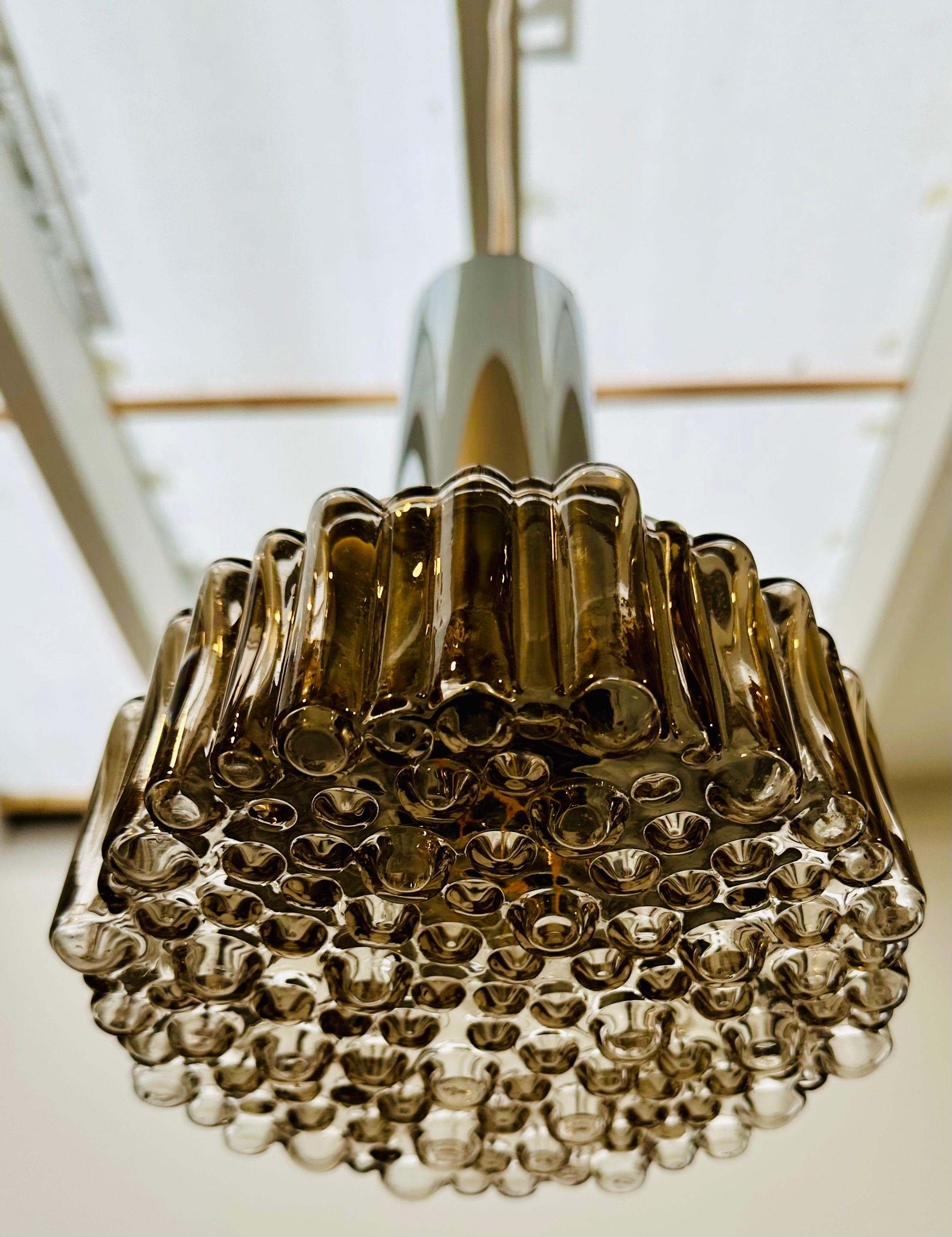 20th Century 1970s German Staff Leuchten Chrome & Smoked Grey Glass Pendant Light 4 Available For Sale