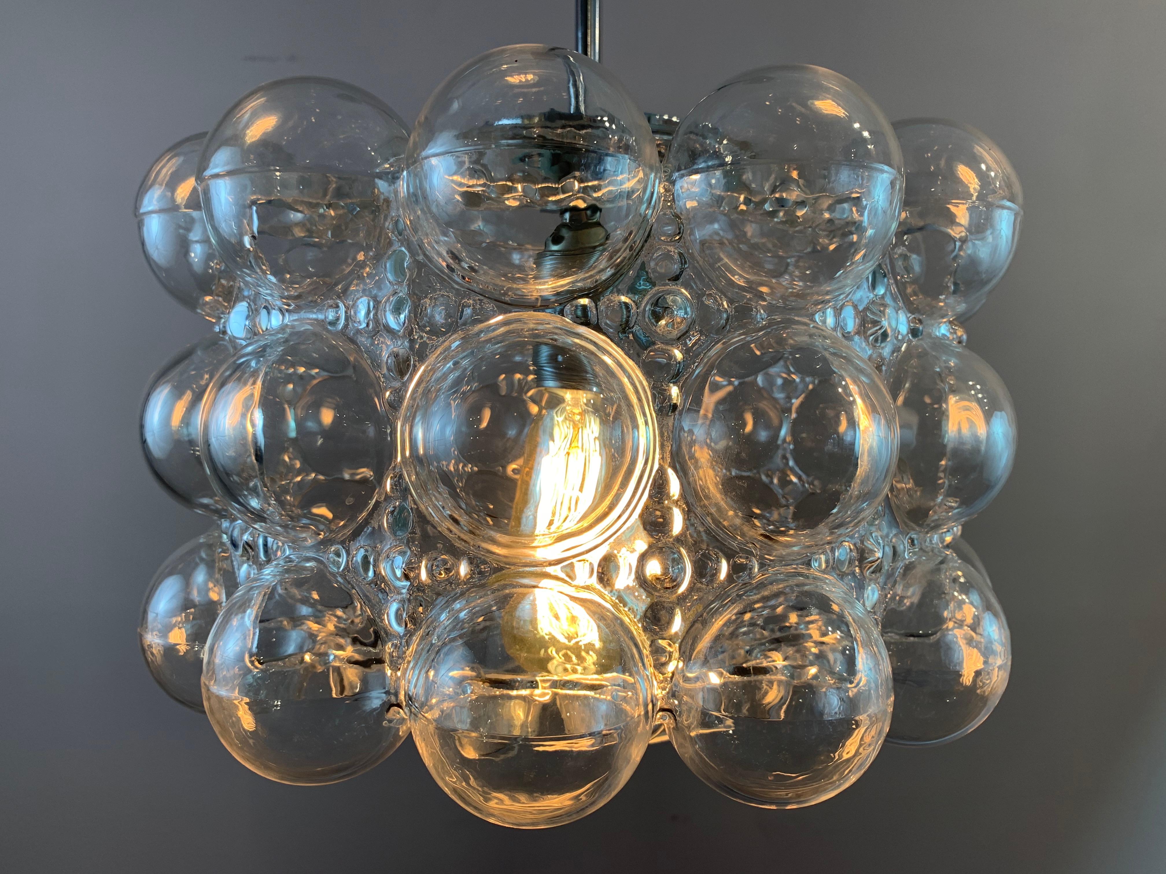 Mid-Century Modern 1970s German Glashütte Limburg Bubble Clear Glass Pendant by Helena Tynell