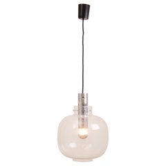 1970s German Glashütte Limburg Bubbled Glass and Chrome Pendant Hanging Light