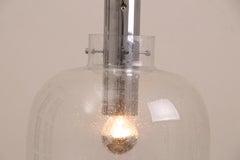 1970s German Glashütte Limburg Chrome and Bubbled Glass Pendant Hanging Light