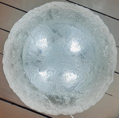 1970s German Glashütte Limburg Frosted Iced Glass Flush Mount Ceiling Light