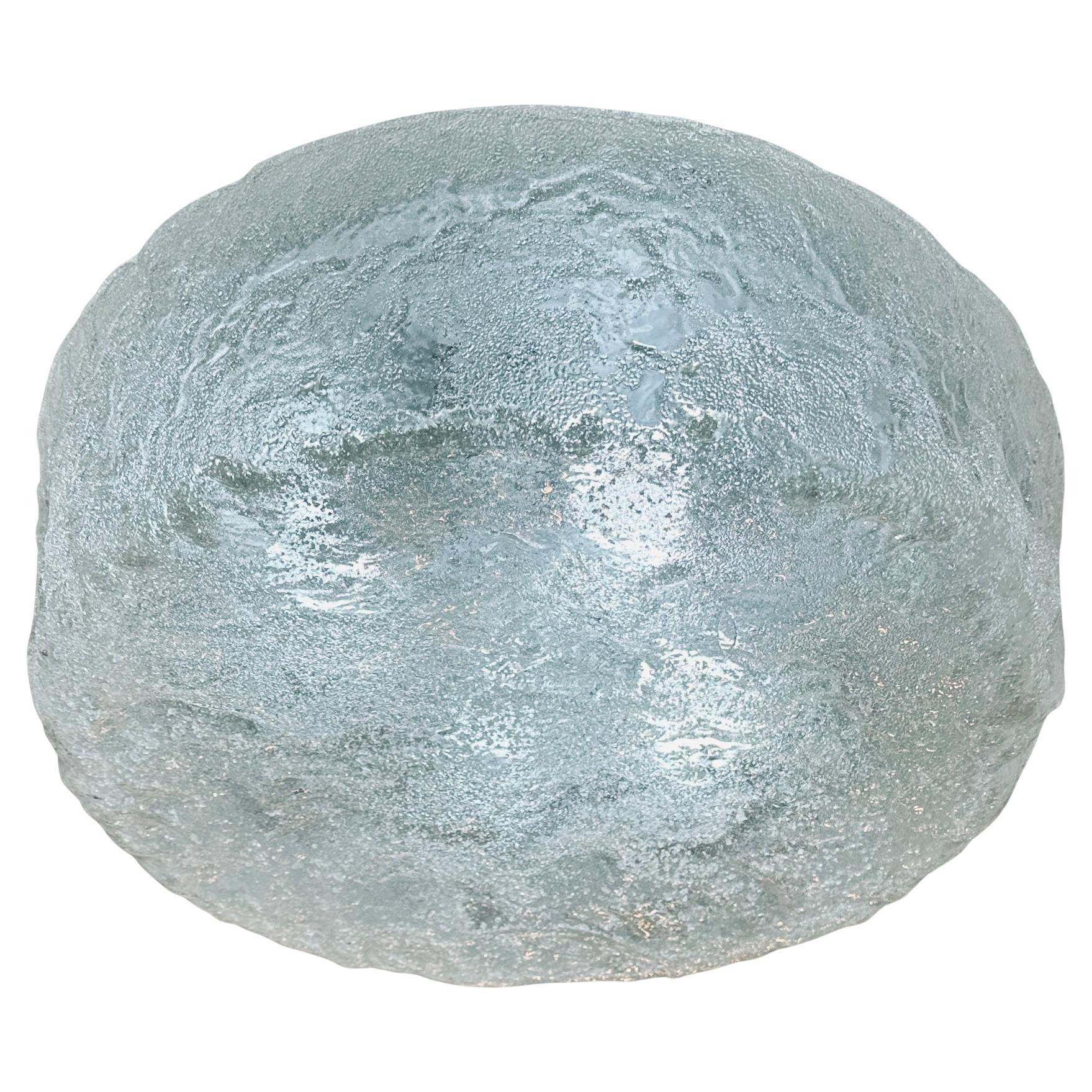 1970s German Glashütte Limburg Frosted Iced Glass Flush Mount Ceiling Light