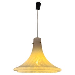1970s German Glashütte Limburg Mottled White Bubbled Glass Pendant Hanging Light