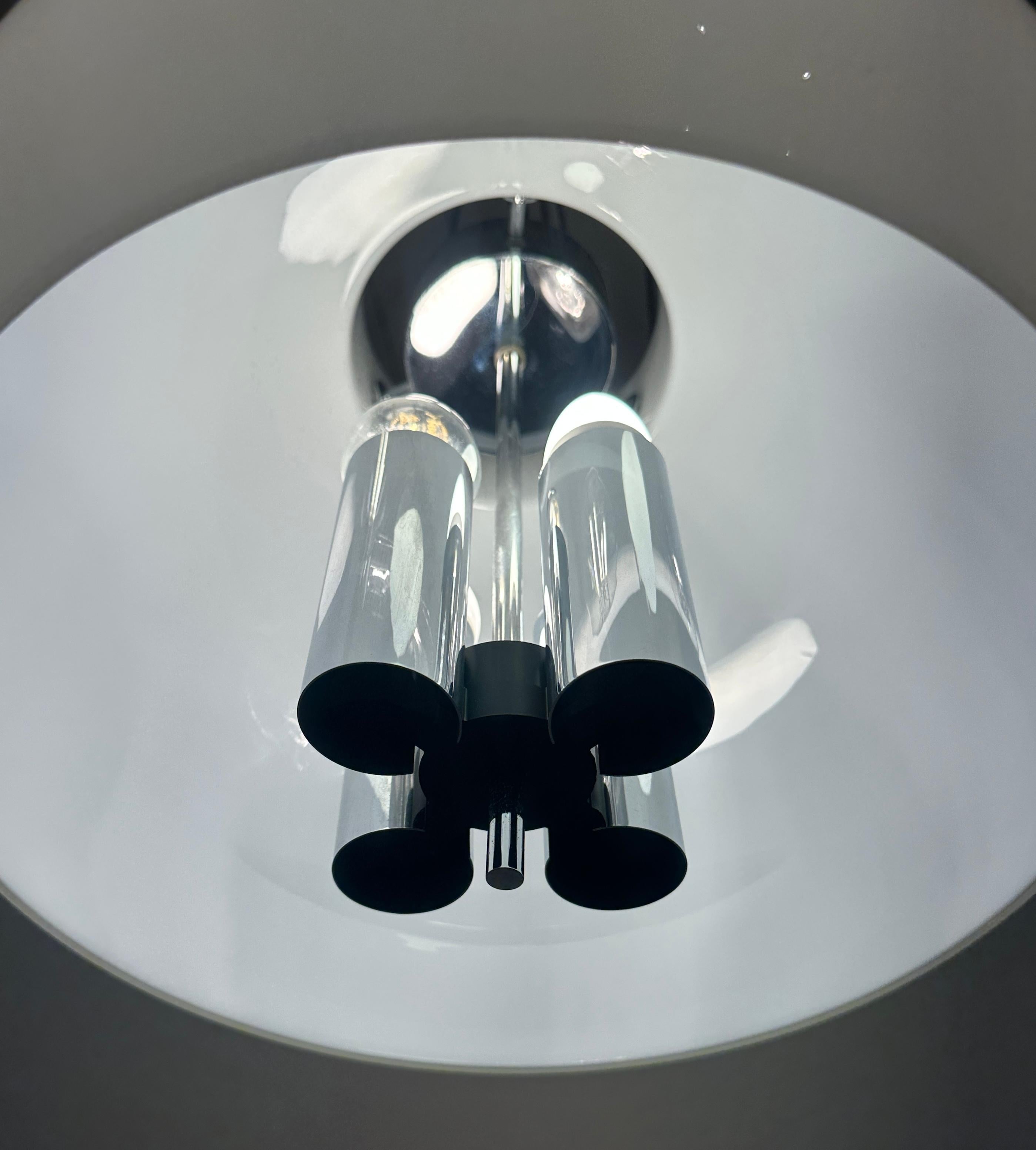 1970s German Glashütte Limburg Opaline Glass & Chrome Hanging Pendant Light For Sale 4