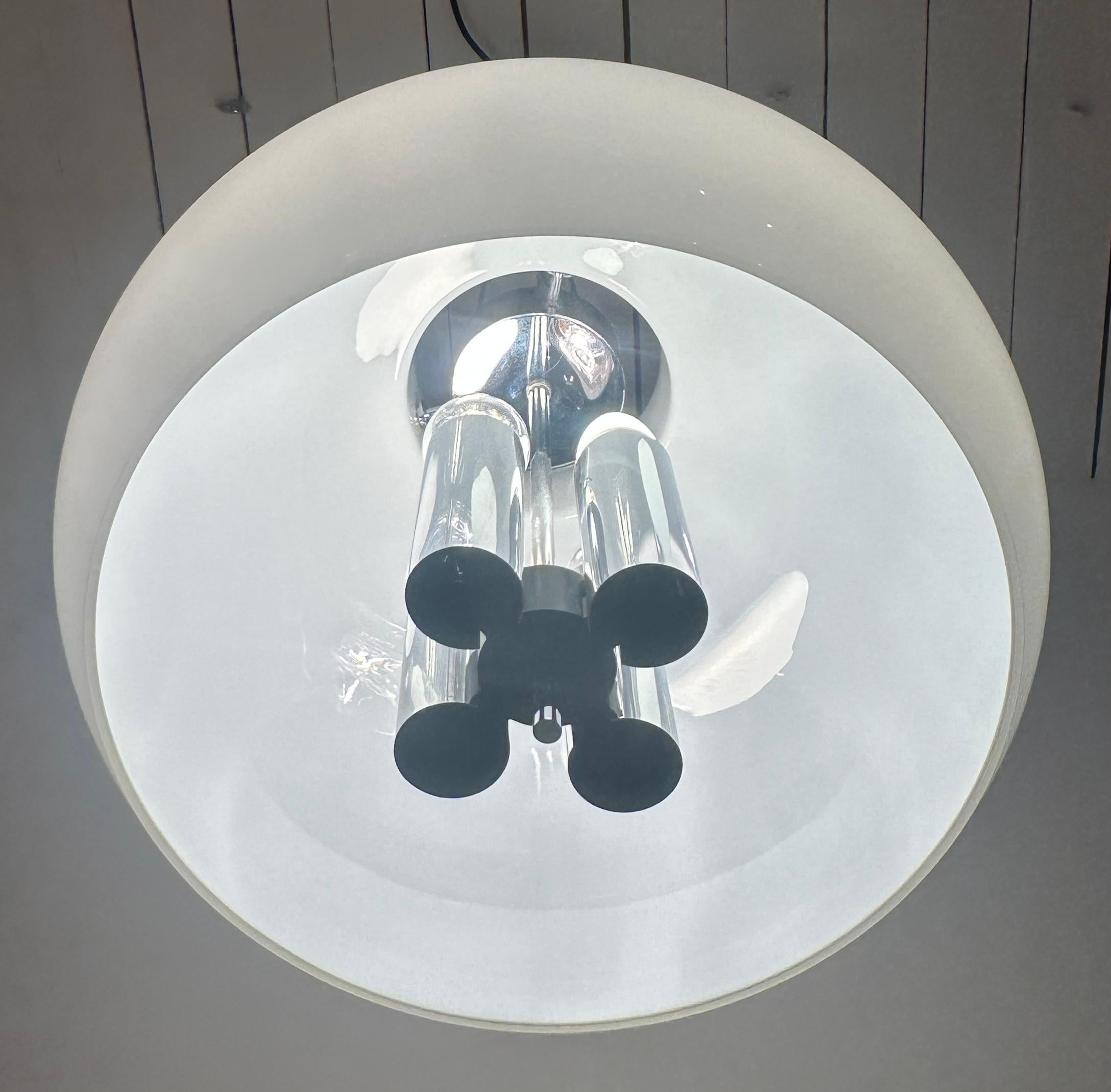 1970s German Glashütte Limburg Opaline Glass & Chrome Hanging Pendant Light For Sale 6