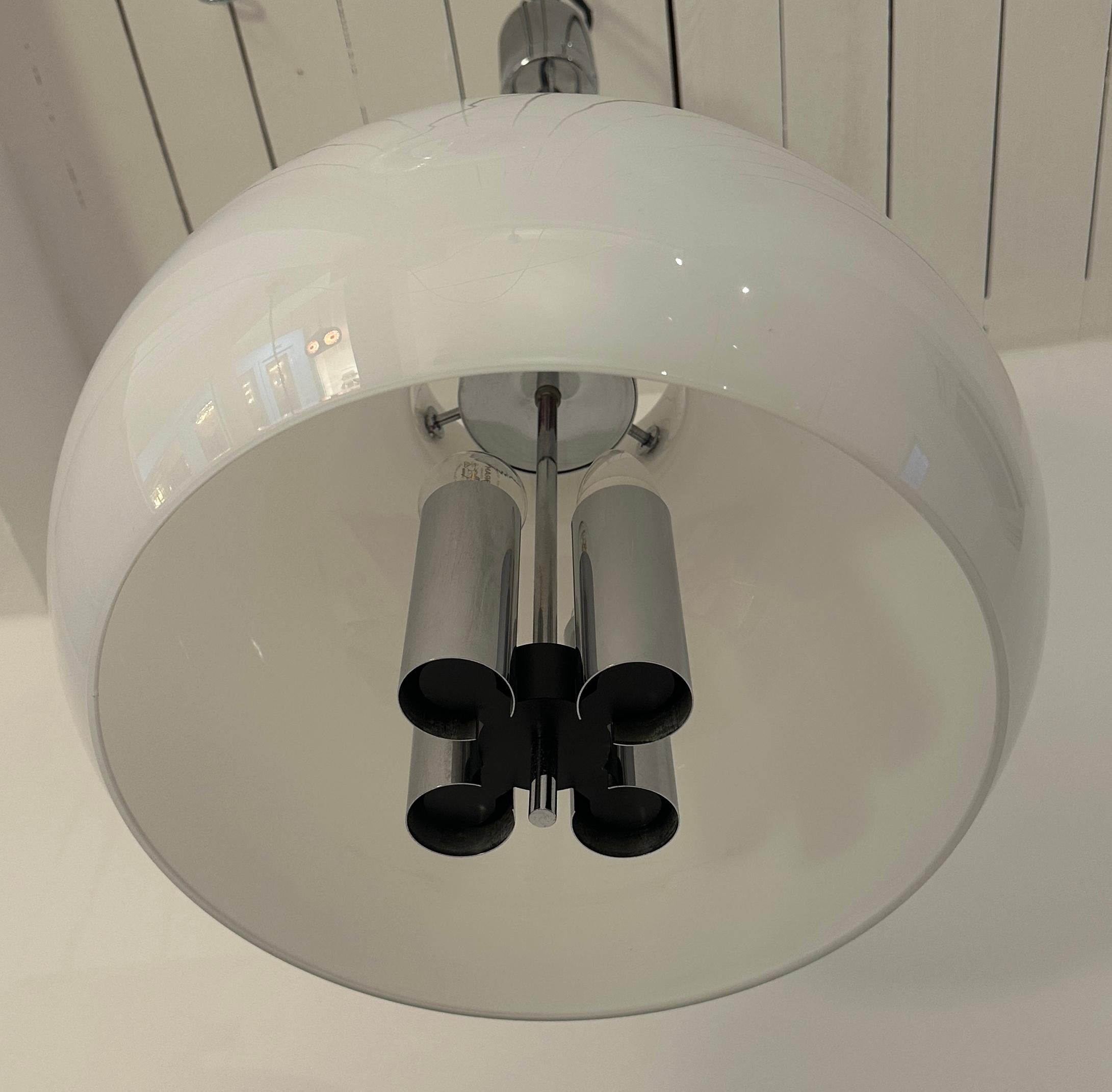 1970s German Glashütte Limburg Opaline Glass & Chrome Hanging Pendant Light For Sale 9