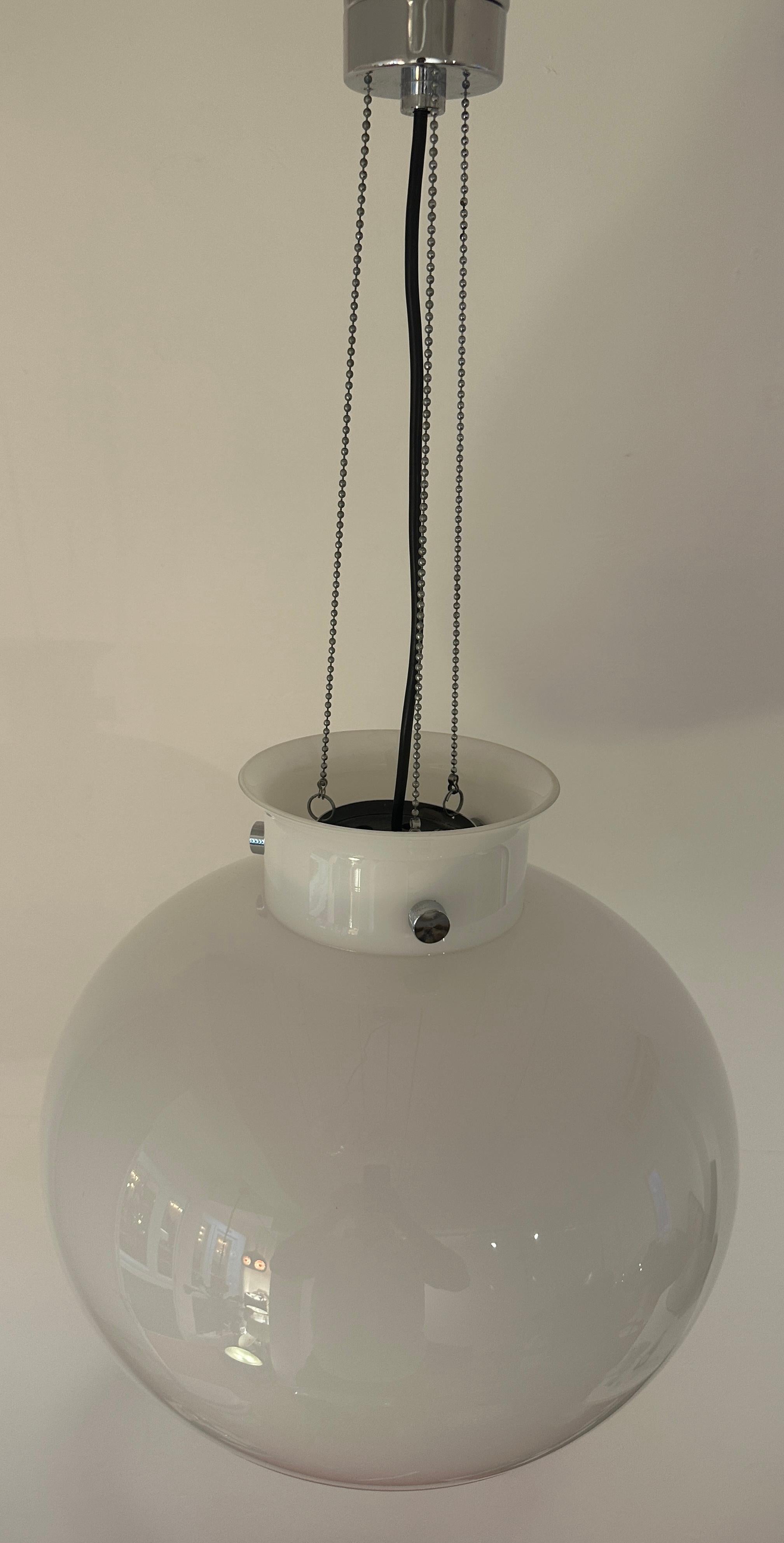1970s German Glashütte Limburg Opaline Glass & Chrome Hanging Pendant Light For Sale 10