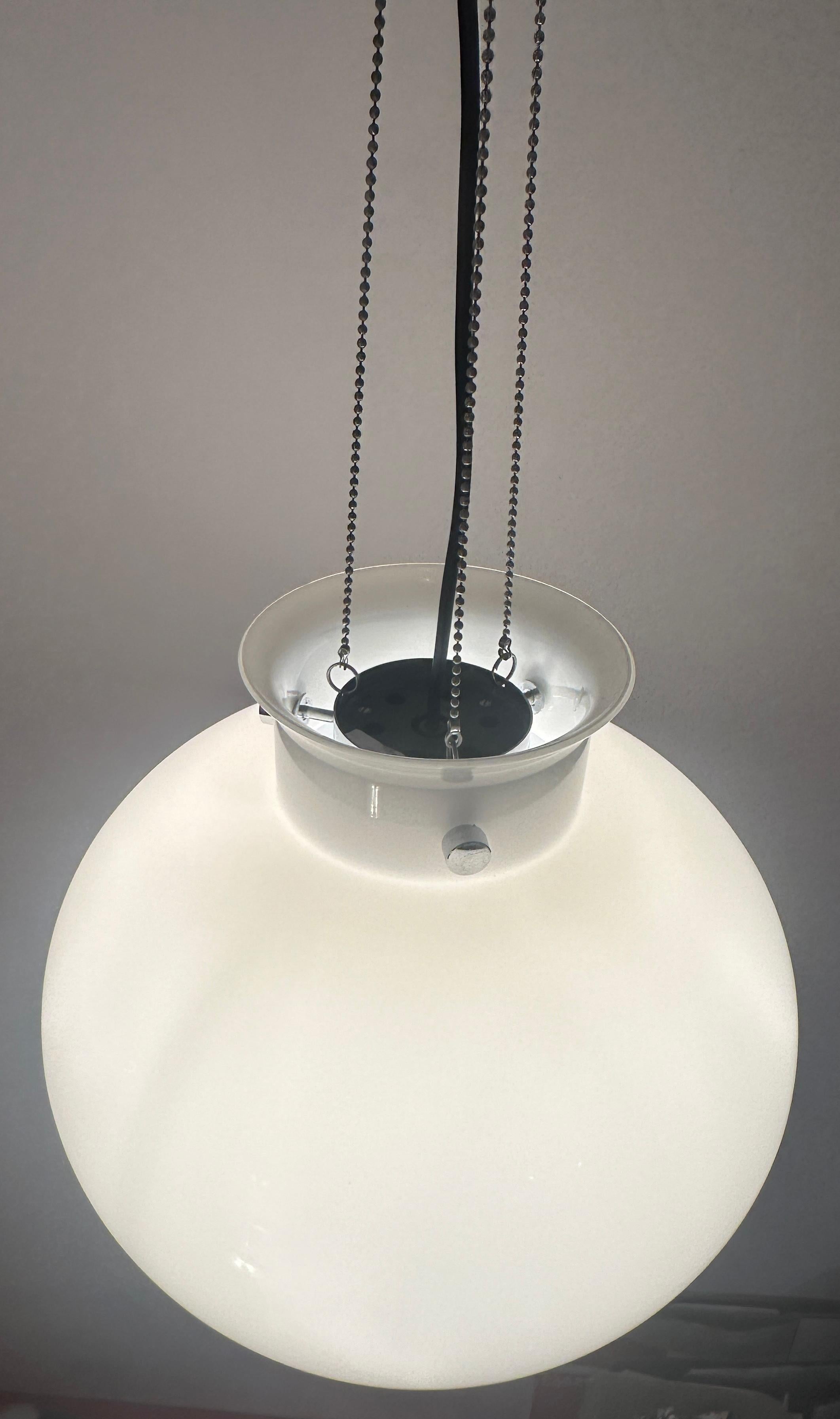 1970s German Glashütte Limburg Opaline Glass & Chrome Hanging Pendant Light For Sale 3