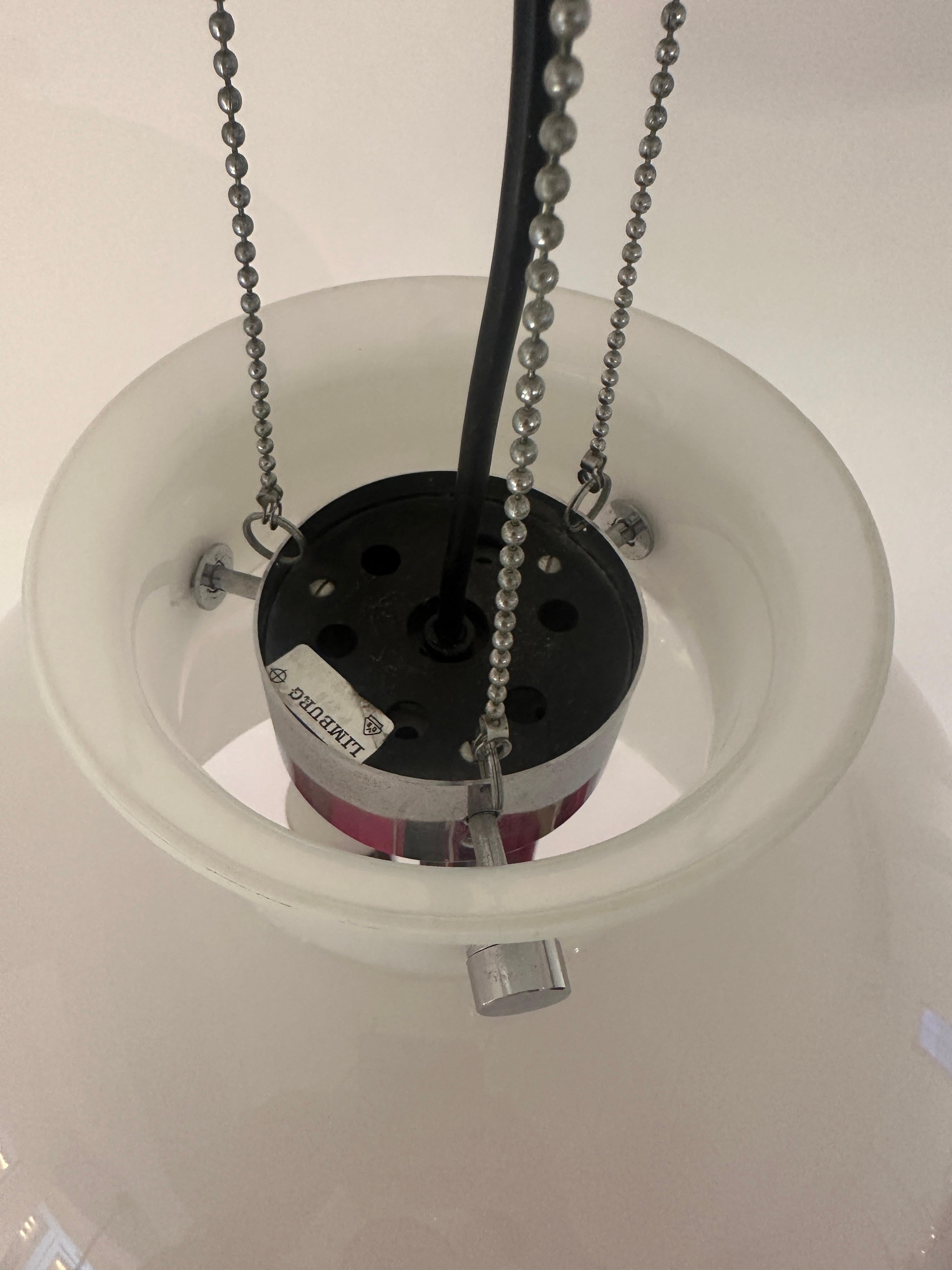 1970s German Glashütte Limburg Opaline Glass & Chrome Hanging Pendant Light For Sale 13