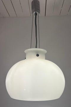 1970s German Glashütte Limburg Opaline Glass & Chrome Hanging Pendant Light