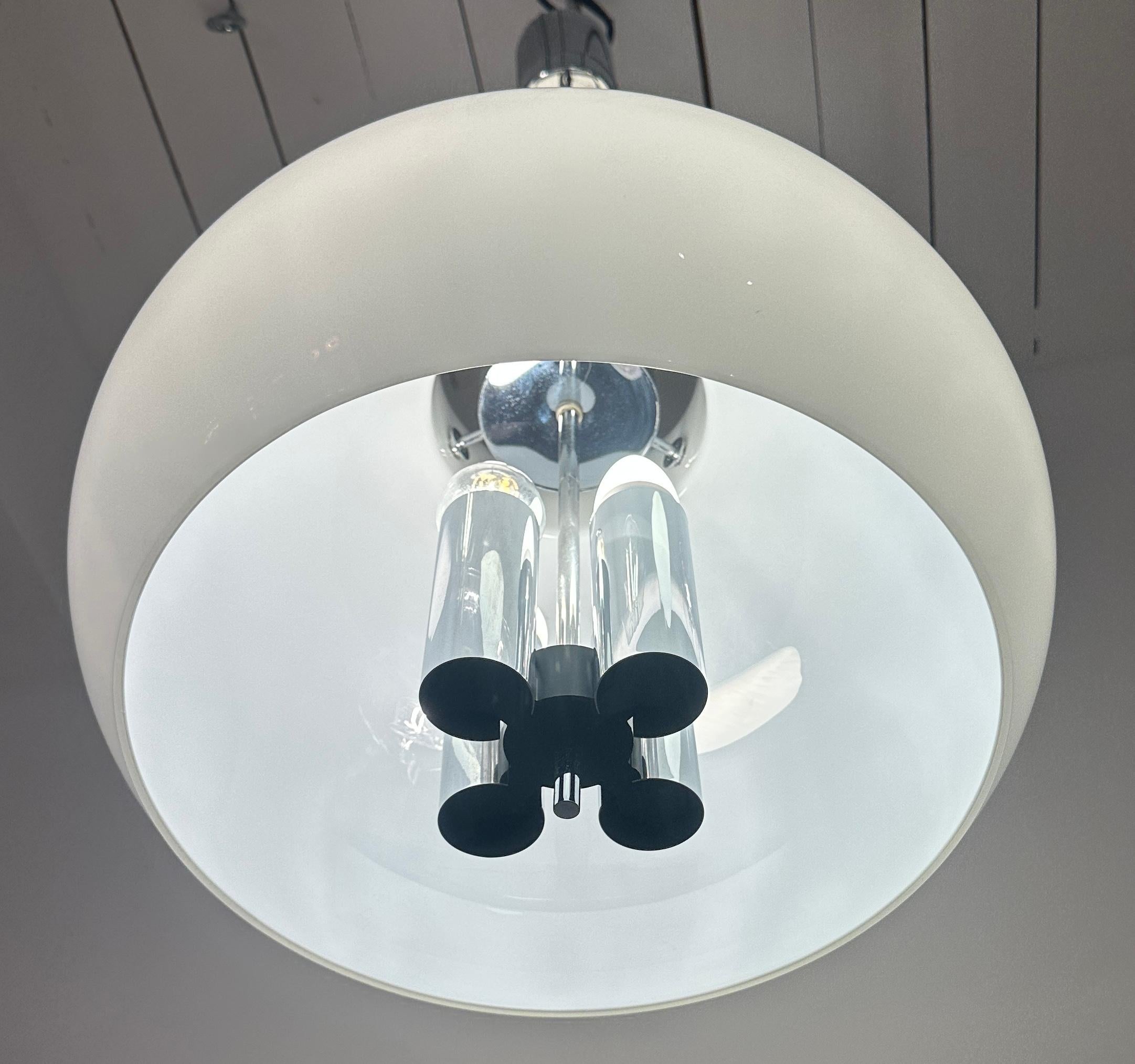 20th Century 1970s German Glashütte Limburg Opaline Glass & Chrome Hanging Pendant Light For Sale