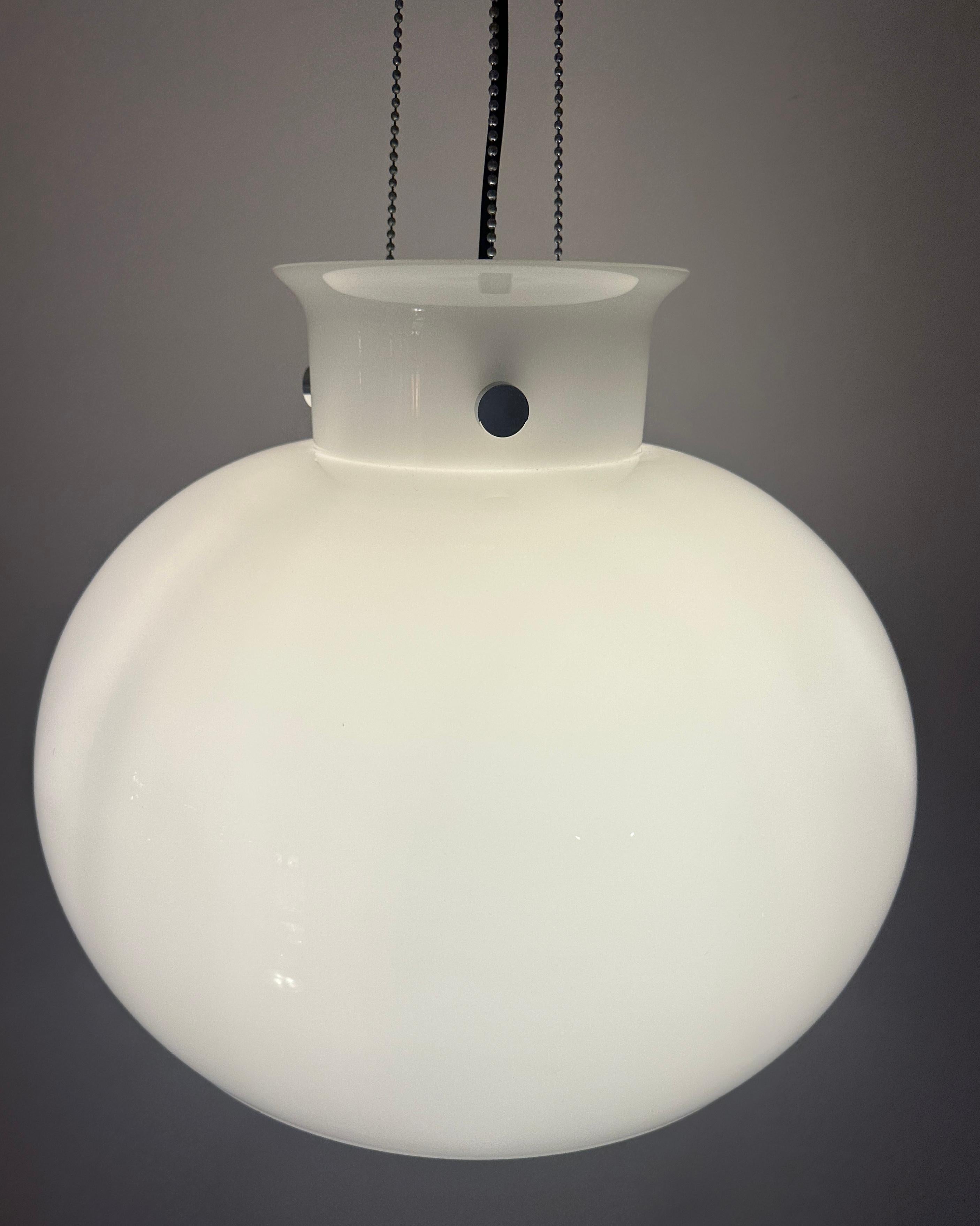 1970s German Glashütte Limburg Opaline Glass & Chrome Hanging Pendant Light For Sale 1