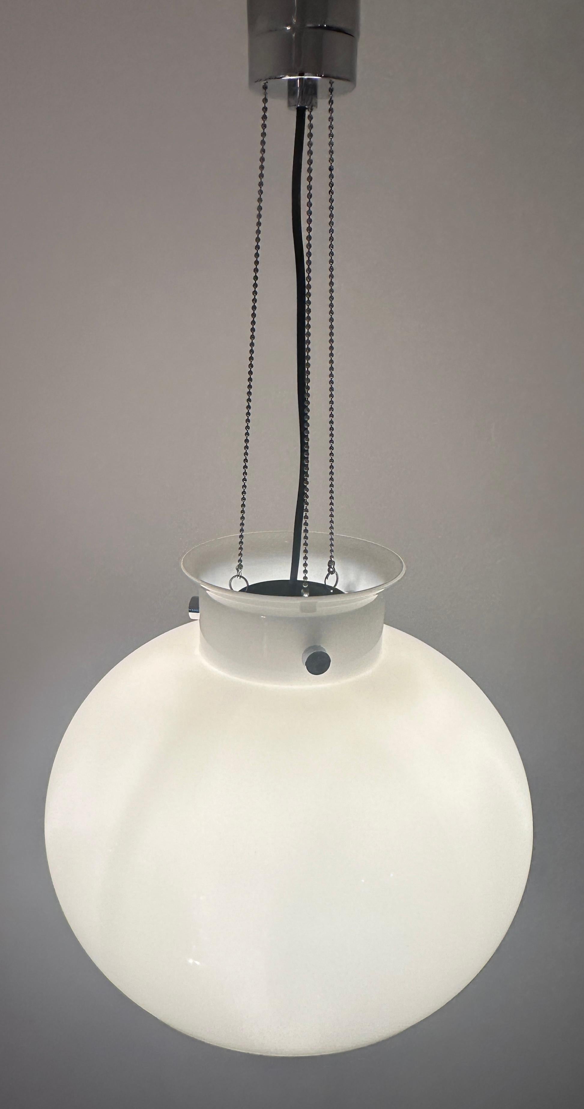 1970s German Glashütte Limburg Opaline Glass & Chrome Hanging Pendant Light For Sale 2