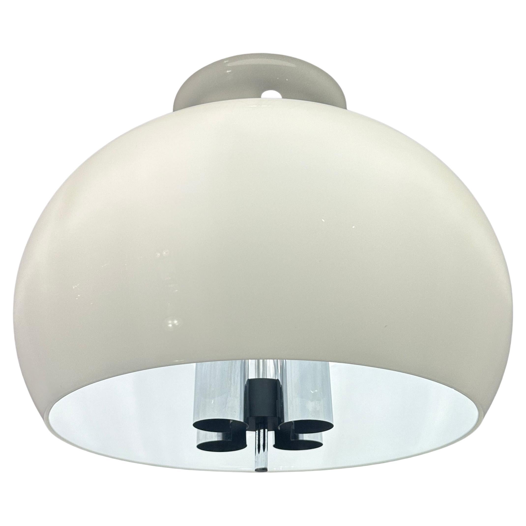 1970s German Glashütte Limburg Opaline Glass & Chrome Hanging Pendant Light For Sale